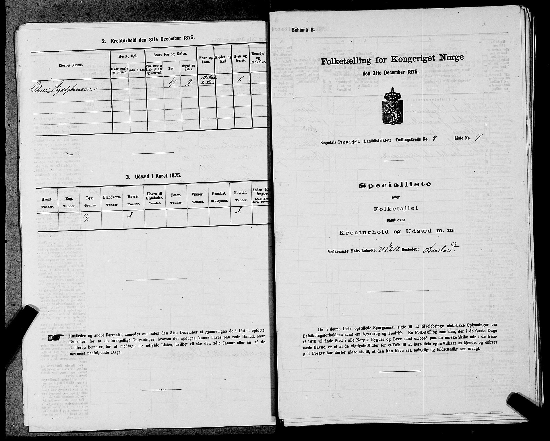 SAST, Folketelling 1875 for 1111L Sokndal prestegjeld, Sokndal landsokn, 1875, s. 719