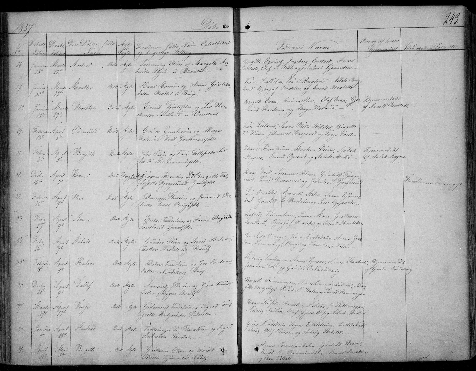 Kviteseid kirkebøker, AV/SAKO-A-276/F/Fa/L0006: Ministerialbok nr. I 6, 1836-1858, s. 243