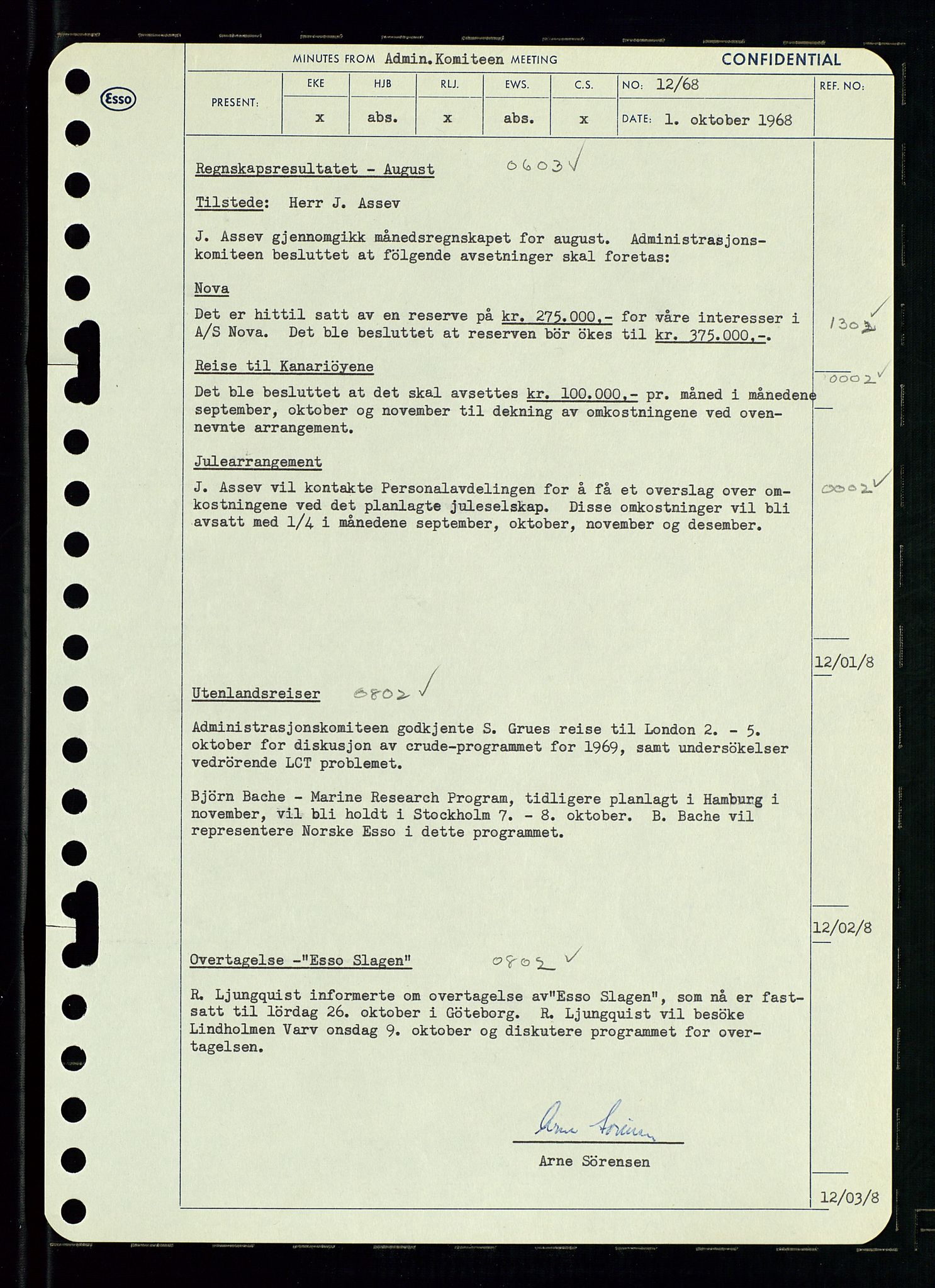 Pa 0982 - Esso Norge A/S, SAST/A-100448/A/Aa/L0002/0004: Den administrerende direksjon Board minutes (styrereferater) / Den administrerende direksjon Board minutes (styrereferater), 1968, s. 87