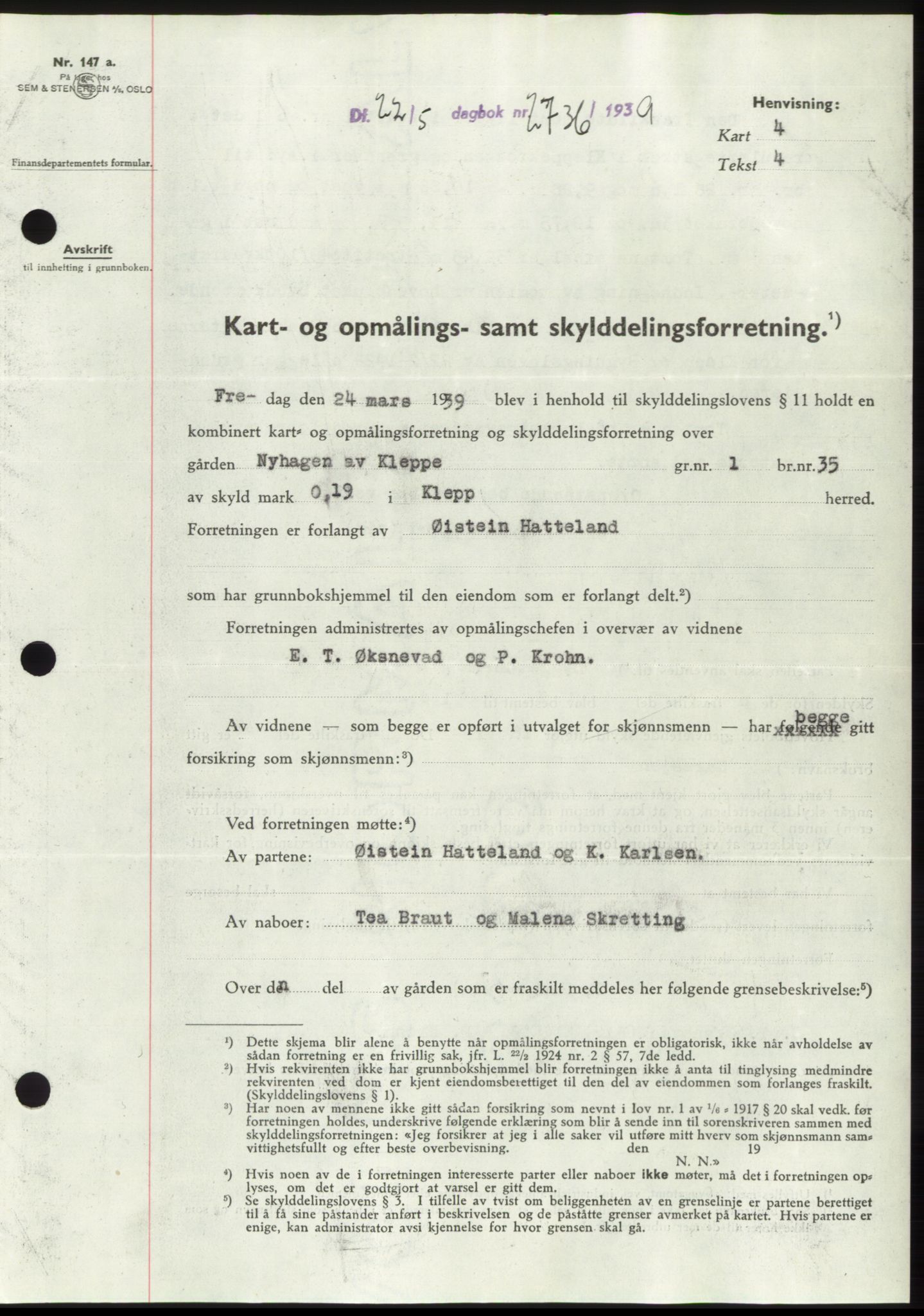 Jæren sorenskriveri, SAST/A-100310/03/G/Gba/L0074: Pantebok, 1939-1939, Dagboknr: 2736/1939
