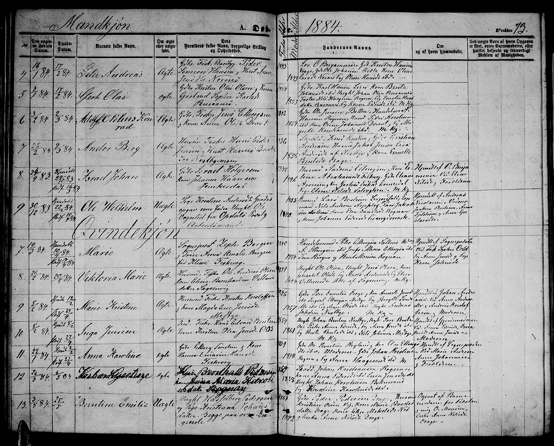 Ministerialprotokoller, klokkerbøker og fødselsregistre - Nordland, AV/SAT-A-1459/847/L0679: Klokkerbok nr. 847C07, 1870-1888, s. 73