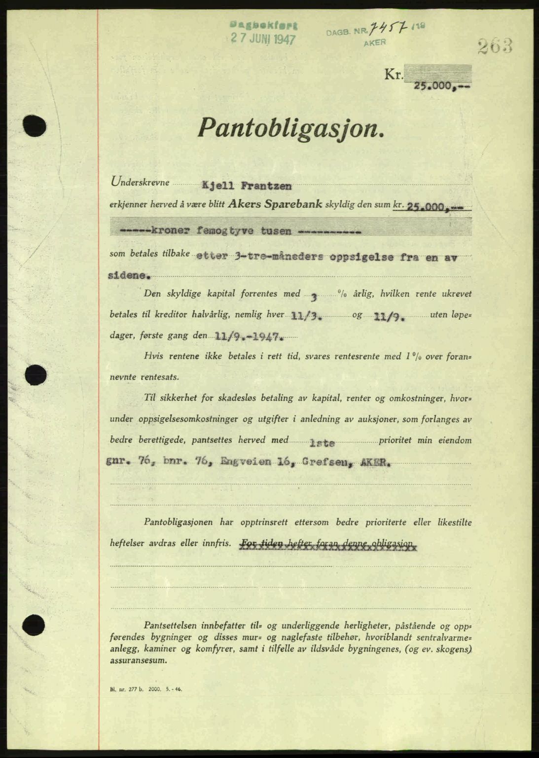 Aker herredsskriveri, SAO/A-10896/G/Gb/Gba/Gbac/L0044: Pantebok nr. B216-217, 1947-1947, Dagboknr: 7457/1947