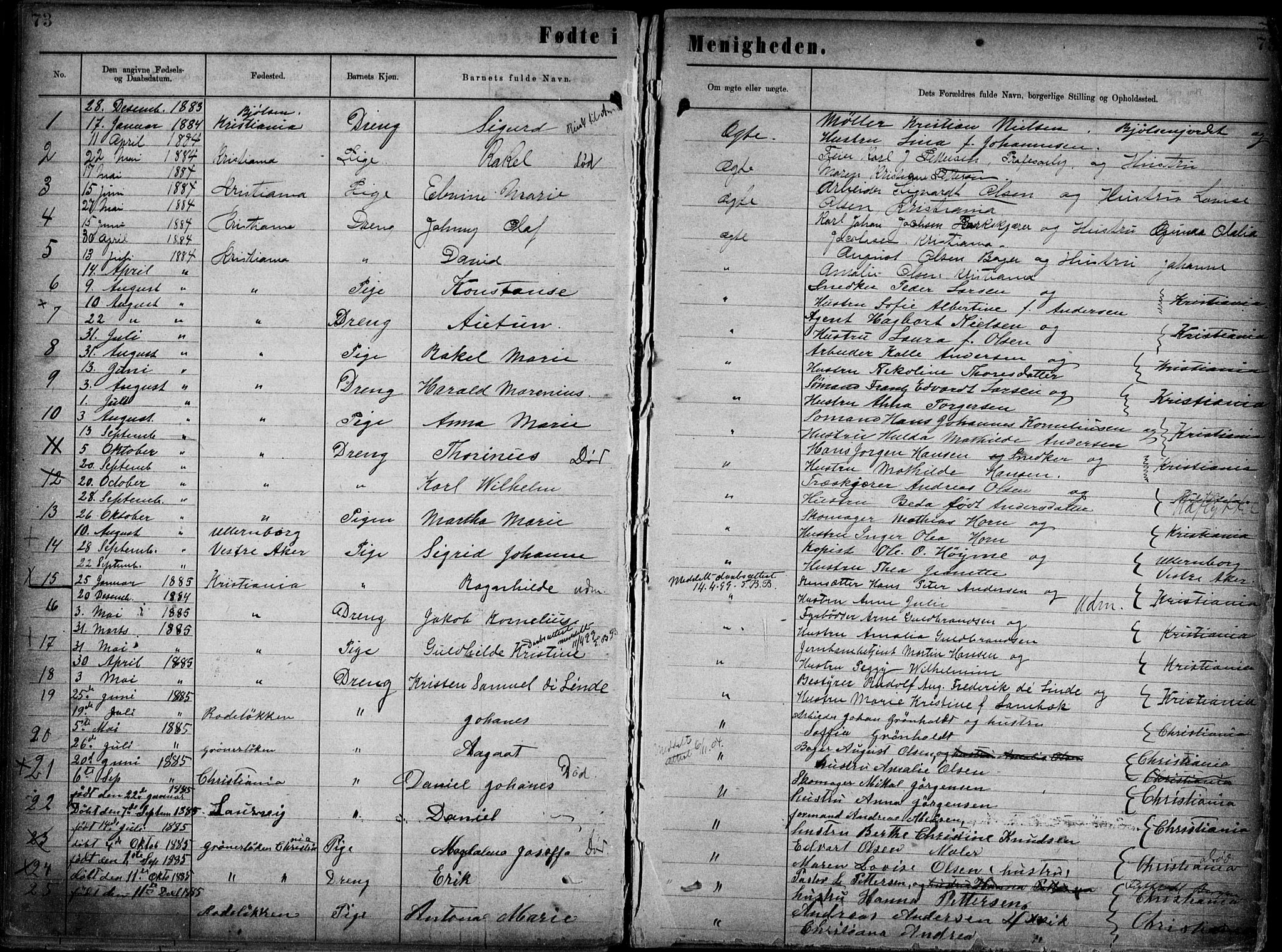 Første Metodistkirke Oslo -  menighetsprotokoller, AV/SAO-PAO-0067/F/L0002: Dissenterprotokoll nr. 2, 1883-1892, s. 73