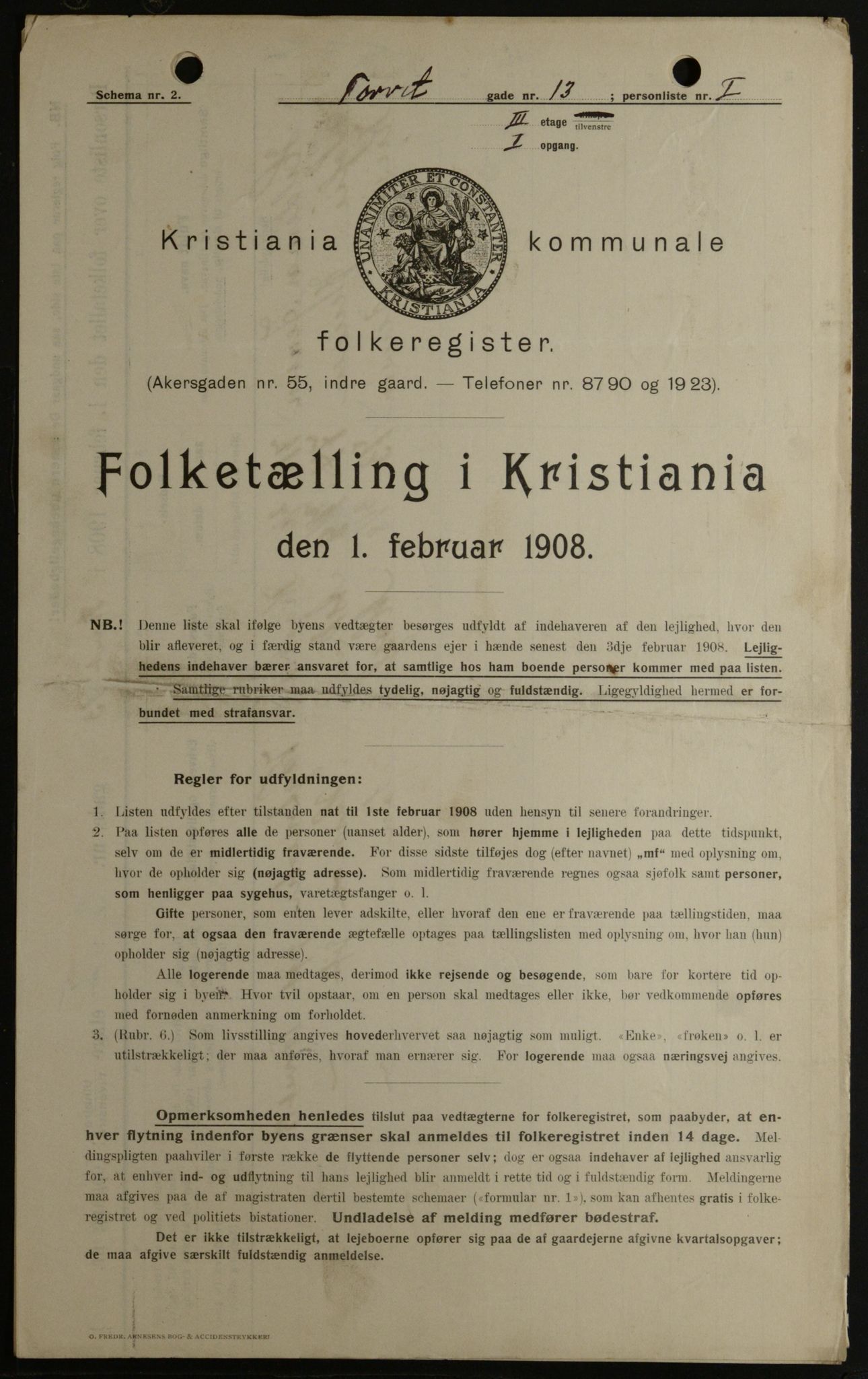 OBA, Kommunal folketelling 1.2.1908 for Kristiania kjøpstad, 1908, s. 93217