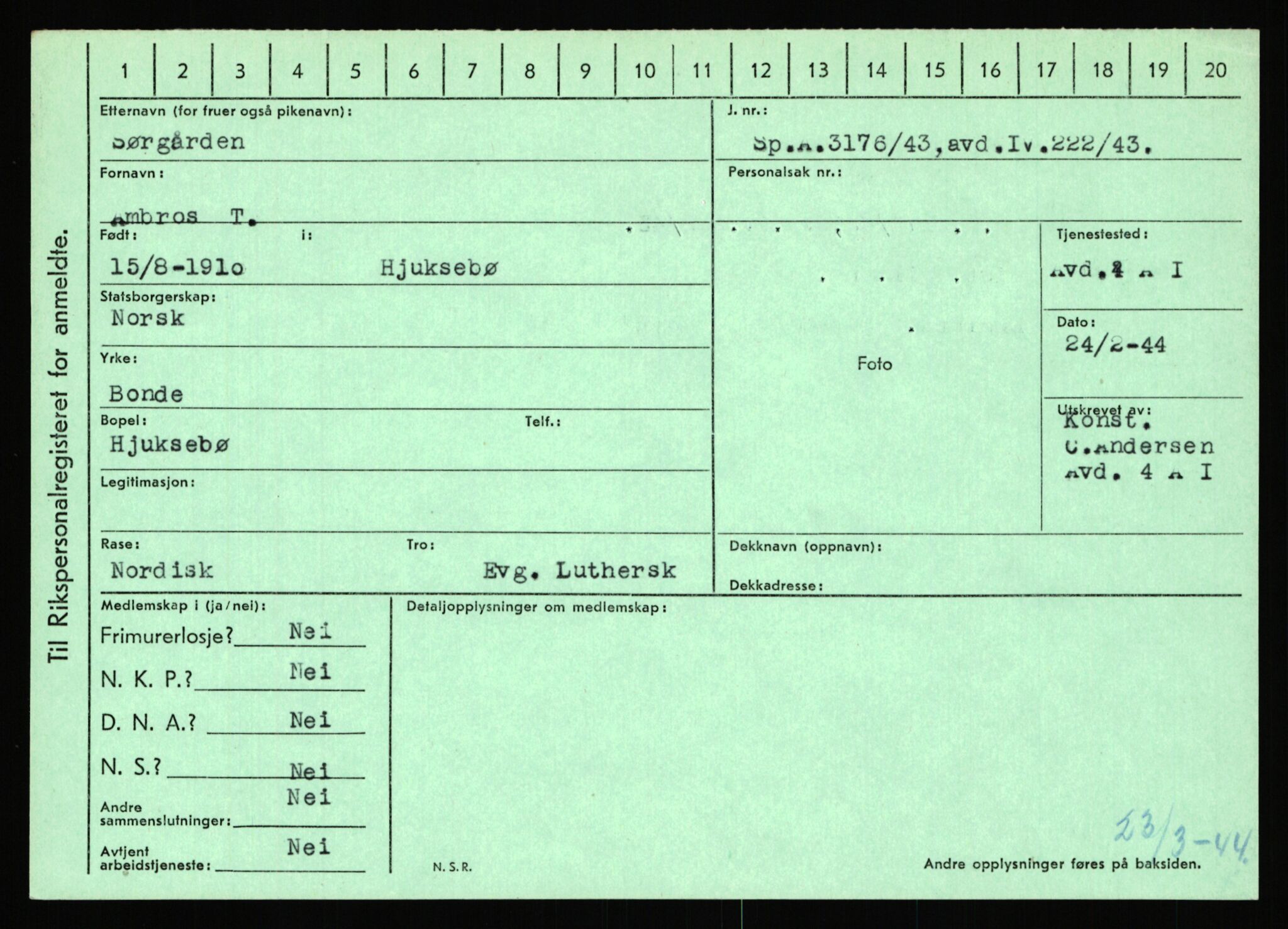 Statspolitiet - Hovedkontoret / Osloavdelingen, AV/RA-S-1329/C/Ca/L0015: Svea - Tøsse, 1943-1945, s. 1627