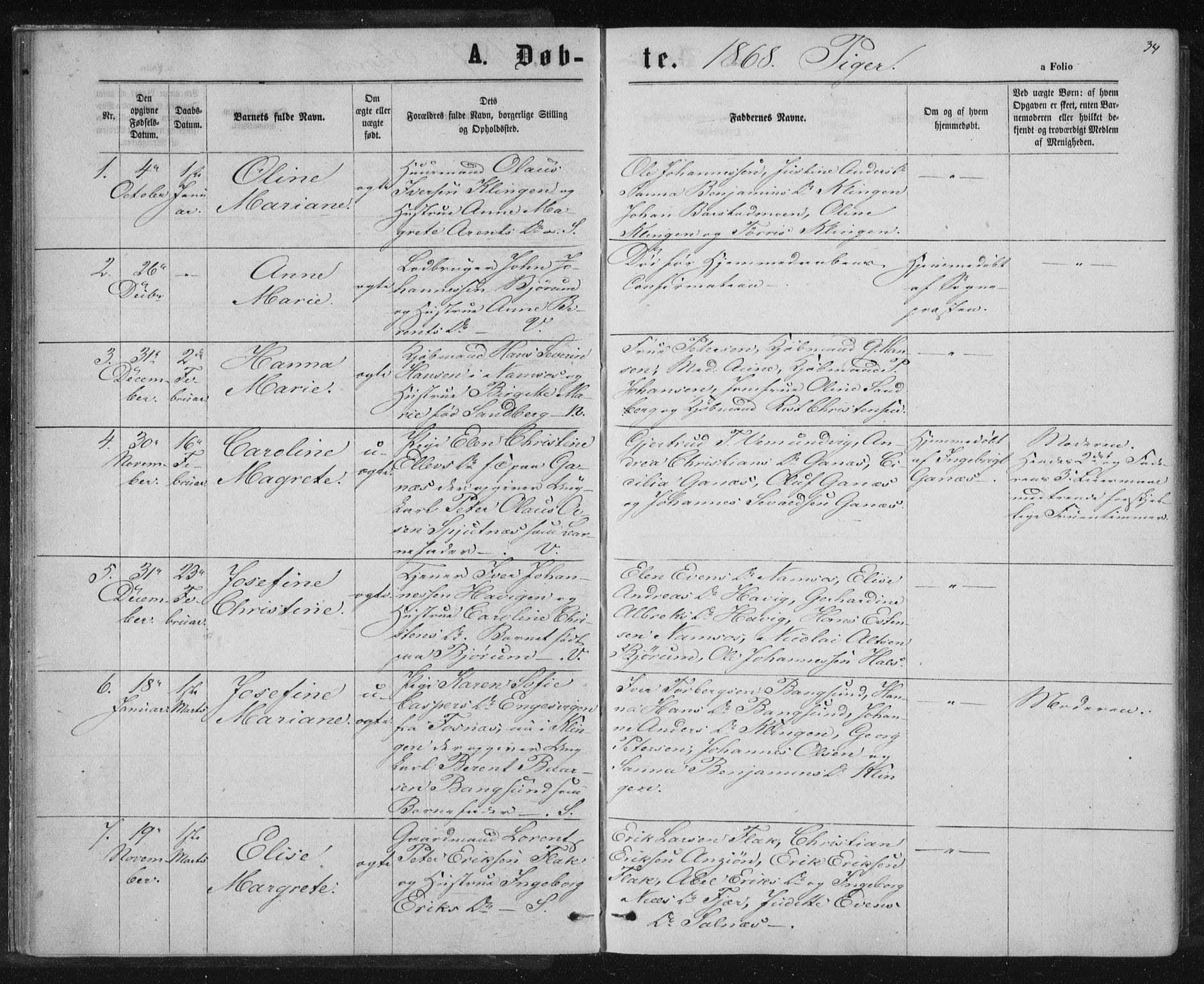 Ministerialprotokoller, klokkerbøker og fødselsregistre - Nord-Trøndelag, SAT/A-1458/768/L0570: Ministerialbok nr. 768A05, 1865-1874, s. 34