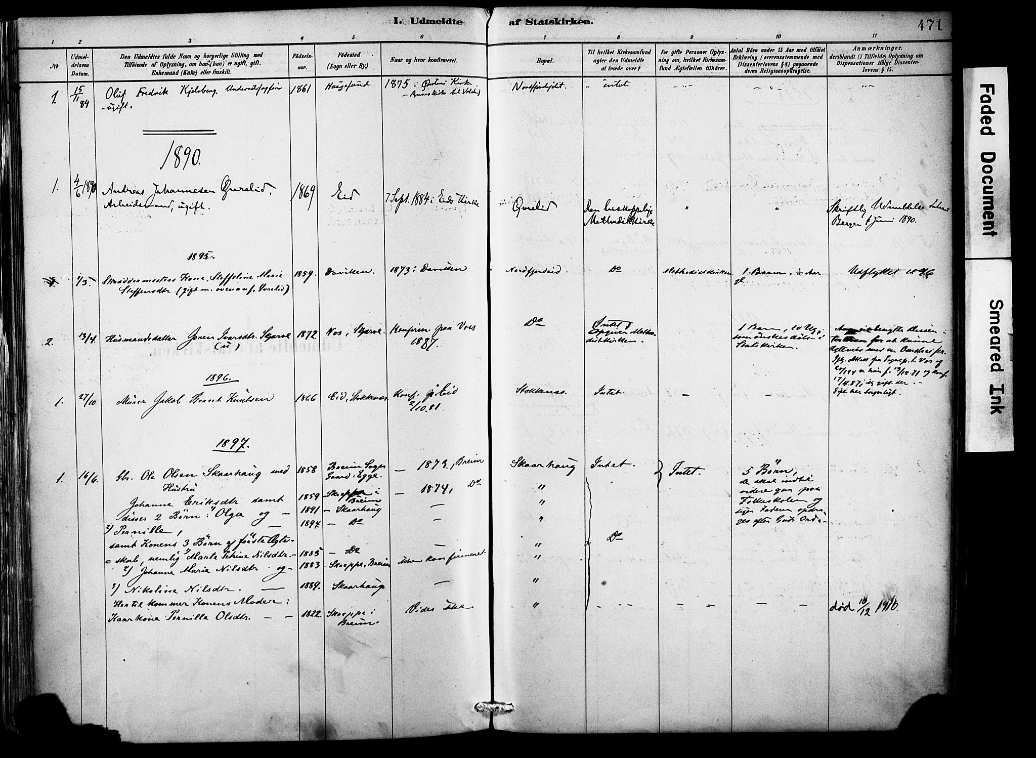 Eid sokneprestembete, AV/SAB-A-82301/H/Haa/Haab/L0001: Ministerialbok nr. B 1, 1879-1906, s. 471