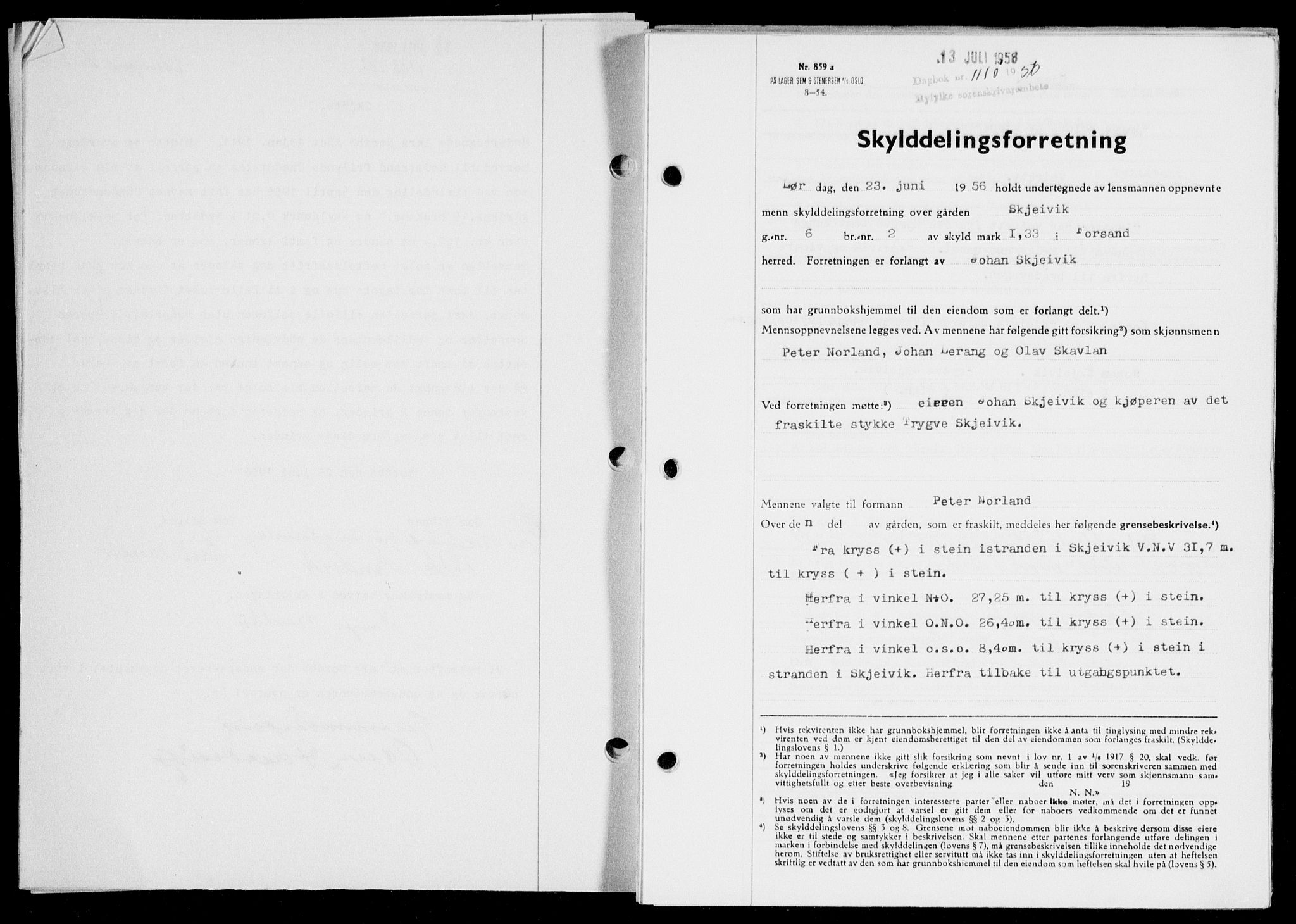 Ryfylke tingrett, SAST/A-100055/001/II/IIB/L0134: Pantebok nr. 113, 1956-1956, Dagboknr: 1110/1956
