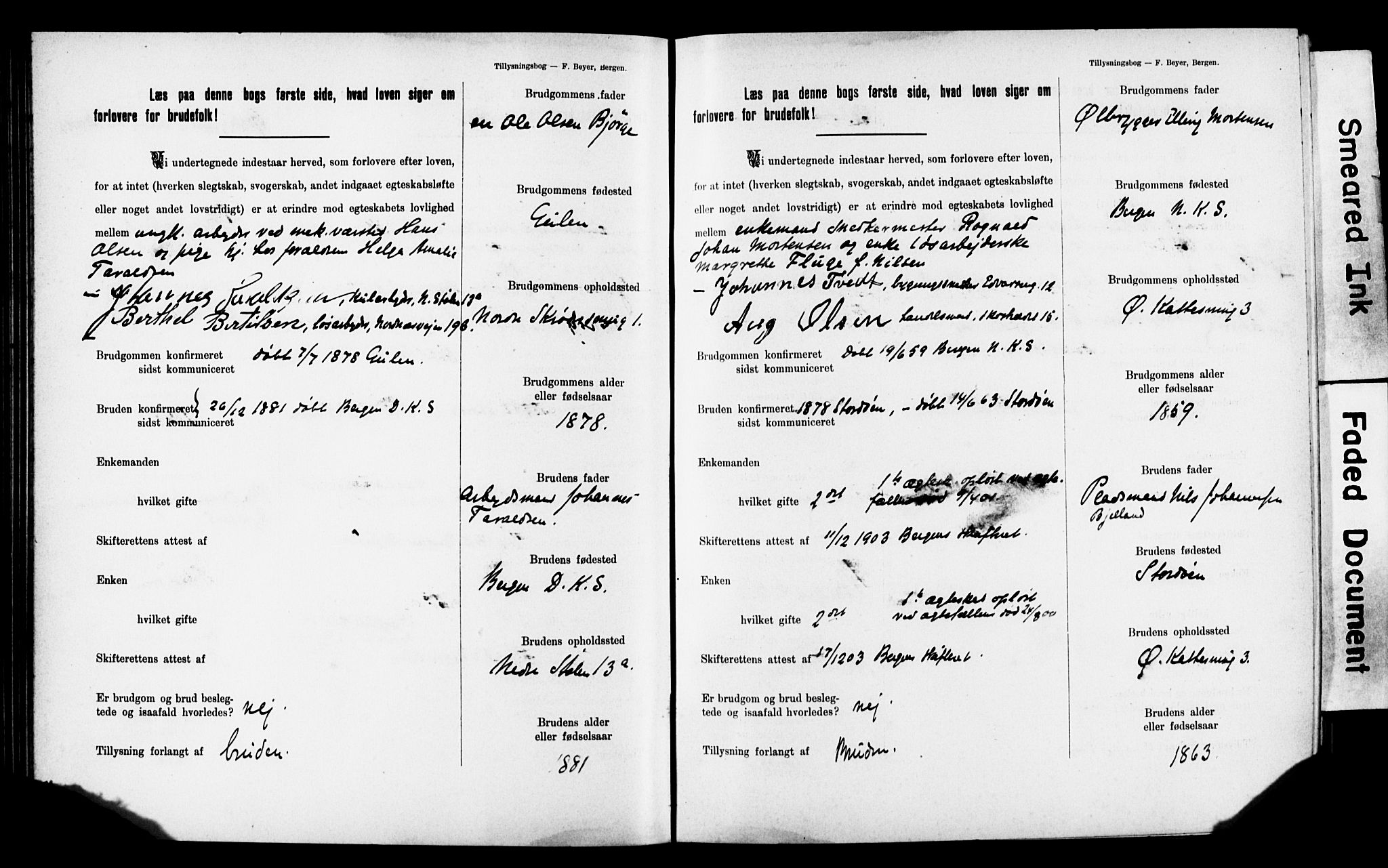 Mariakirken Sokneprestembete, AV/SAB-A-76901: Forlovererklæringer nr. II.5.2, 1901-1909, s. 72