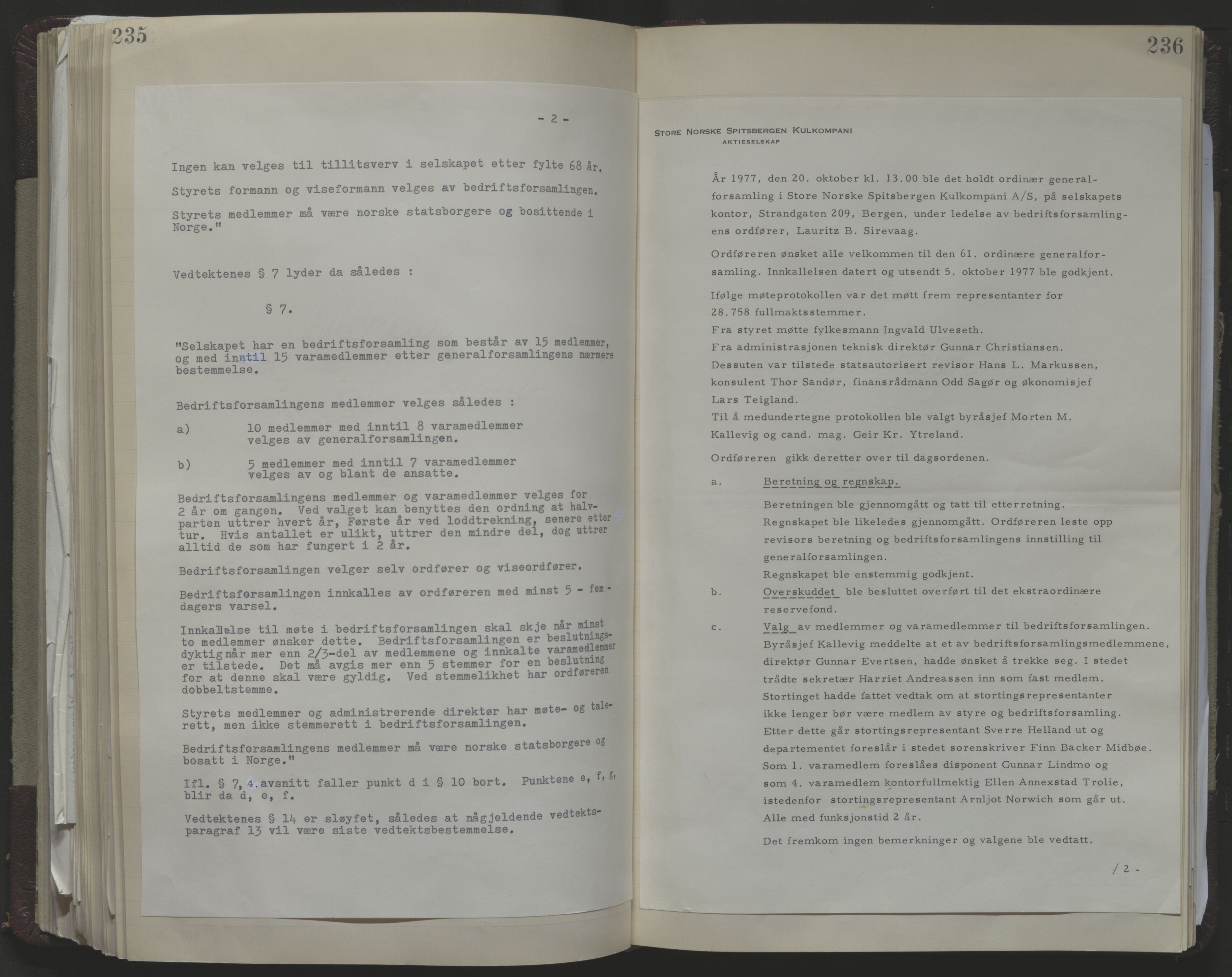 Store Norske Spitsbergen Kulkompani A/S, AV/SATØ-P-0073/09/A/Aa/L0001: Generalforsamling protokoll 1, 1916-2009, s. 235-236