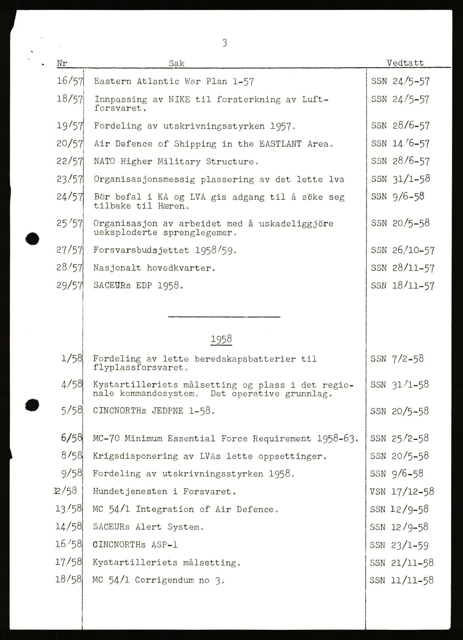 Forsvaret, Den sentrale sjefsnemnd, AV/RA-RAFA-6733, 1956-1958, s. 3