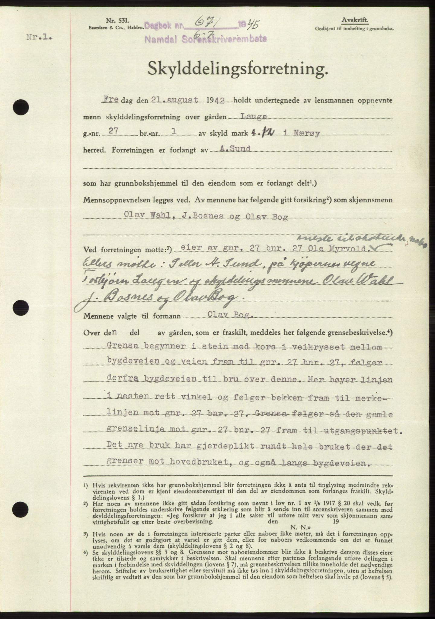 Namdal sorenskriveri, SAT/A-4133/1/2/2C: Pantebok nr. -, 1944-1945, Dagboknr: 671/1945