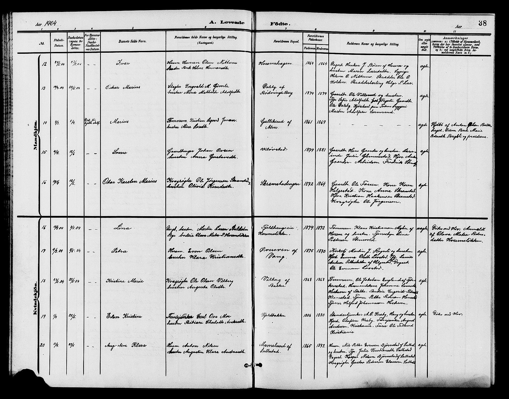 Østre Toten prestekontor, AV/SAH-PREST-104/H/Ha/Hab/L0007: Klokkerbok nr. 7, 1901-1912, s. 38