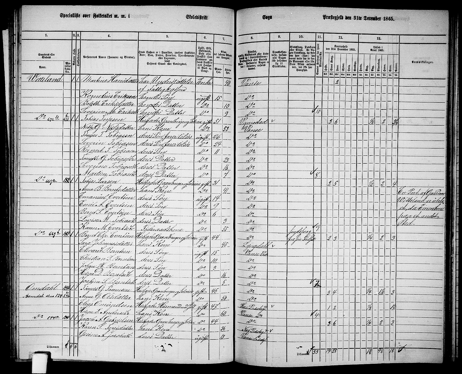 RA, Folketelling 1865 for 1041L Vanse prestegjeld, Vanse sokn og Farsund landsokn, 1865, s. 203