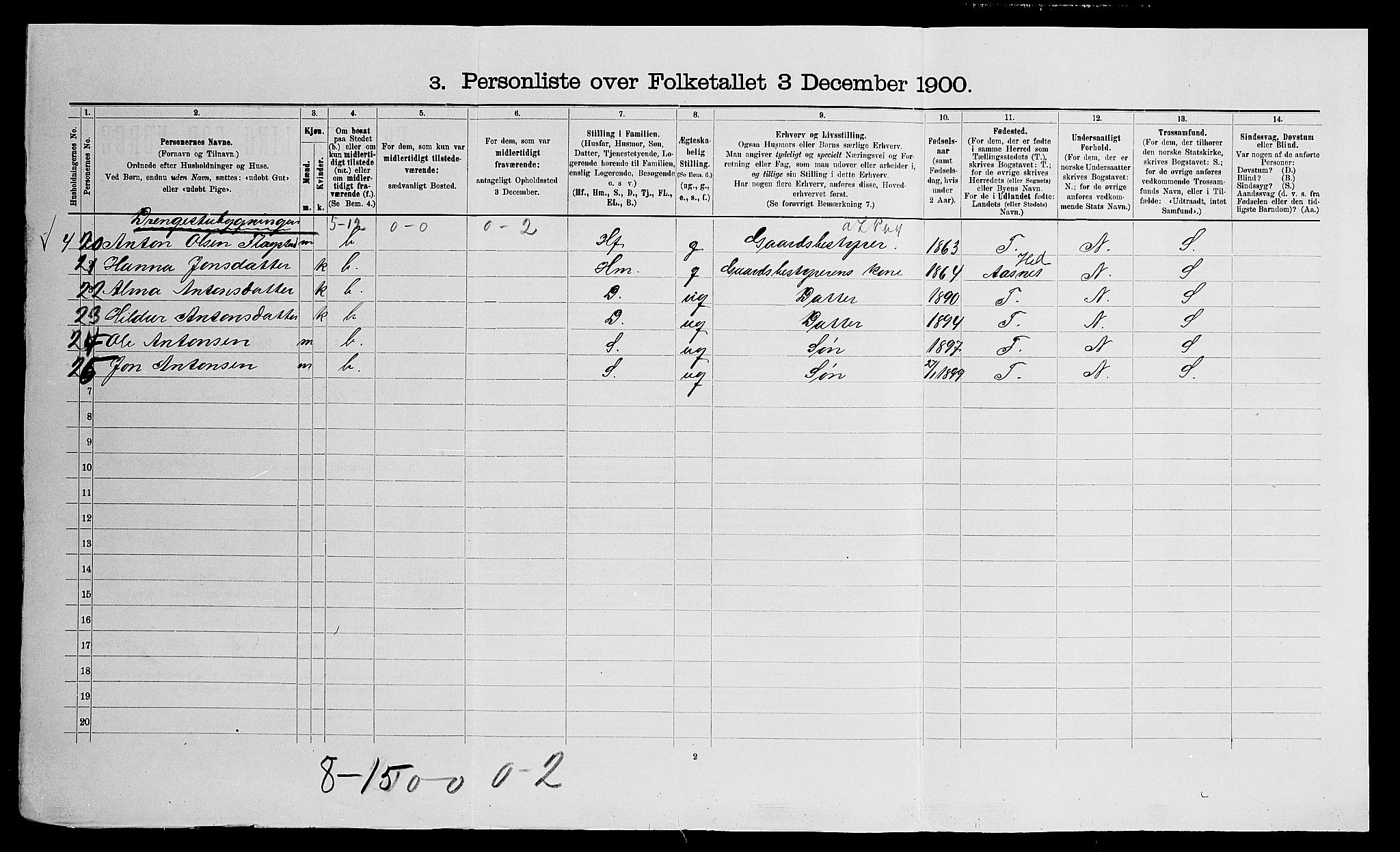 SAO, Folketelling 1900 for 0236 Nes herred, 1900