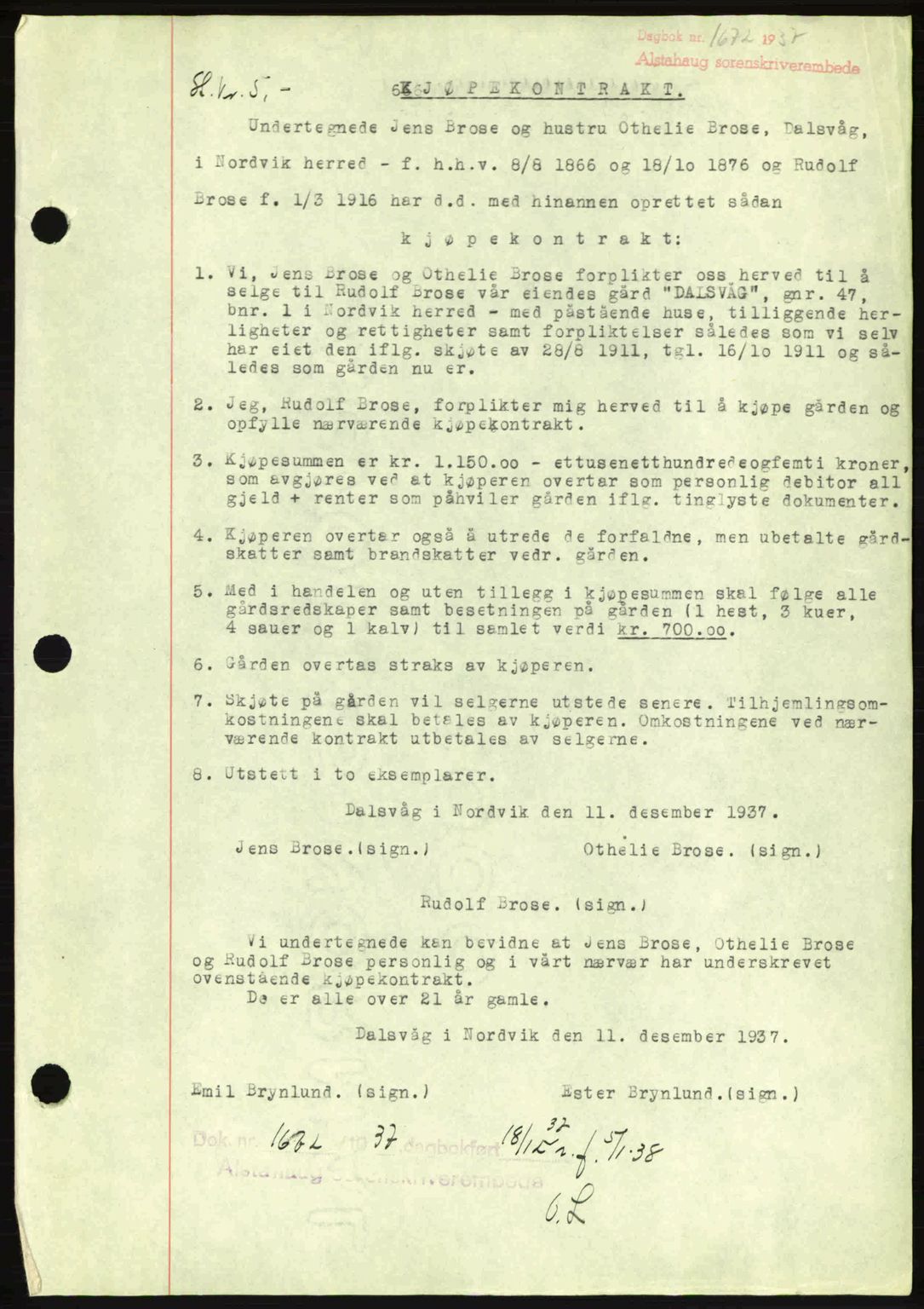 Alstahaug sorenskriveri, SAT/A-1009: Pantebok nr. A3, 1937-1938, Dagboknr: 1672/1937