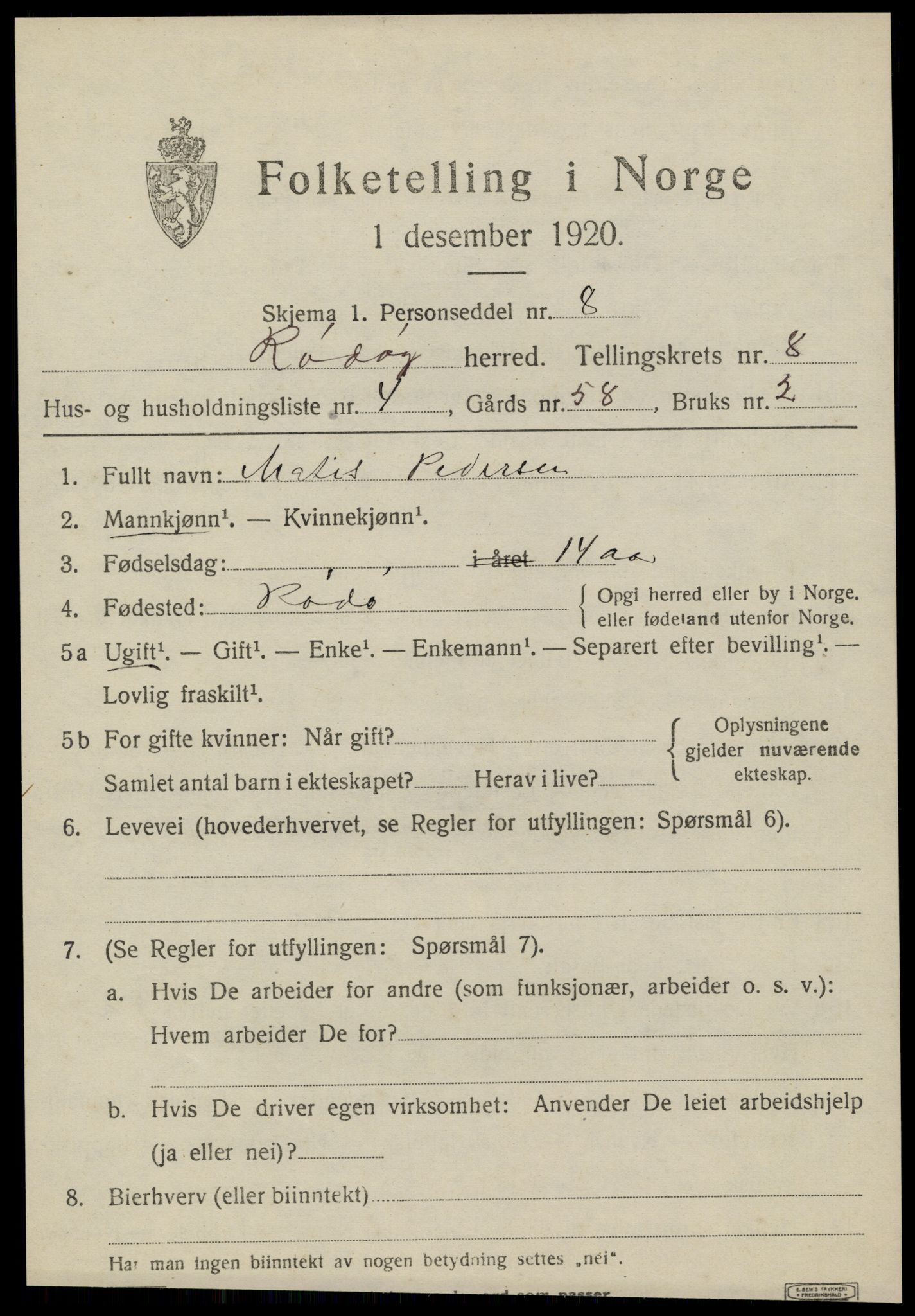SAT, Folketelling 1920 for 1836 Rødøy herred, 1920, s. 4268