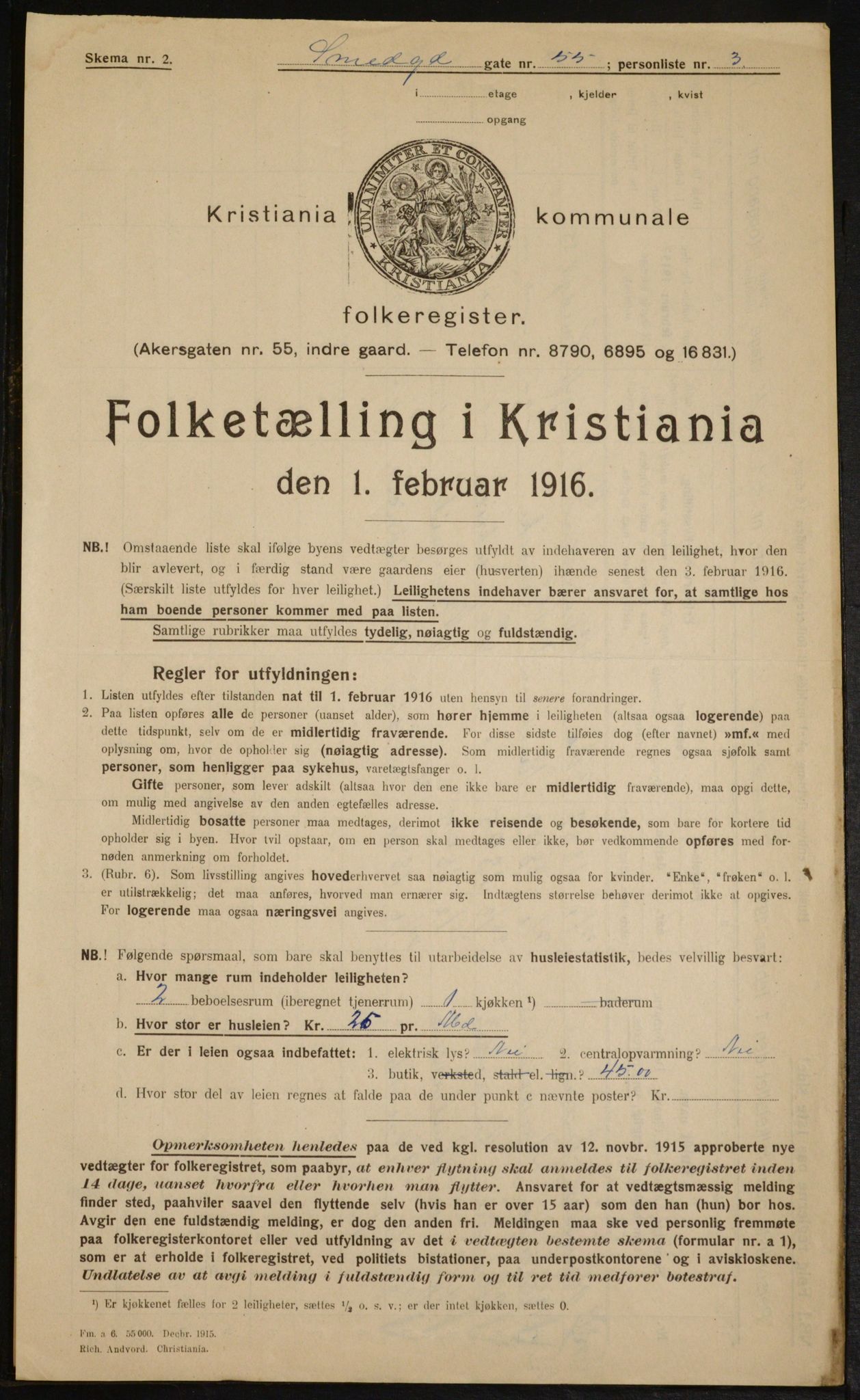 OBA, Kommunal folketelling 1.2.1916 for Kristiania, 1916, s. 100154