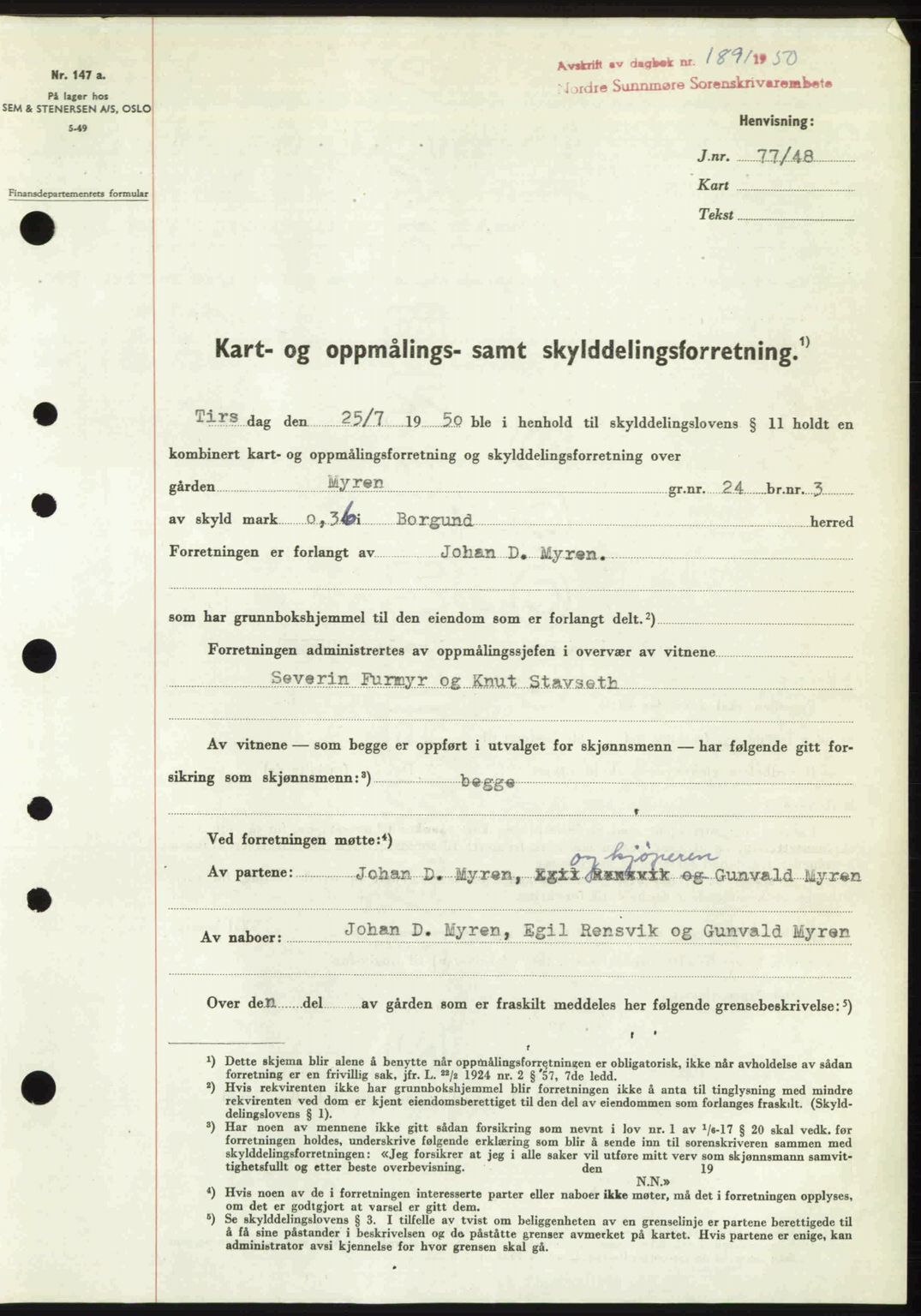 Nordre Sunnmøre sorenskriveri, SAT/A-0006/1/2/2C/2Ca: Pantebok nr. A35, 1950-1950, Dagboknr: 1891/1950