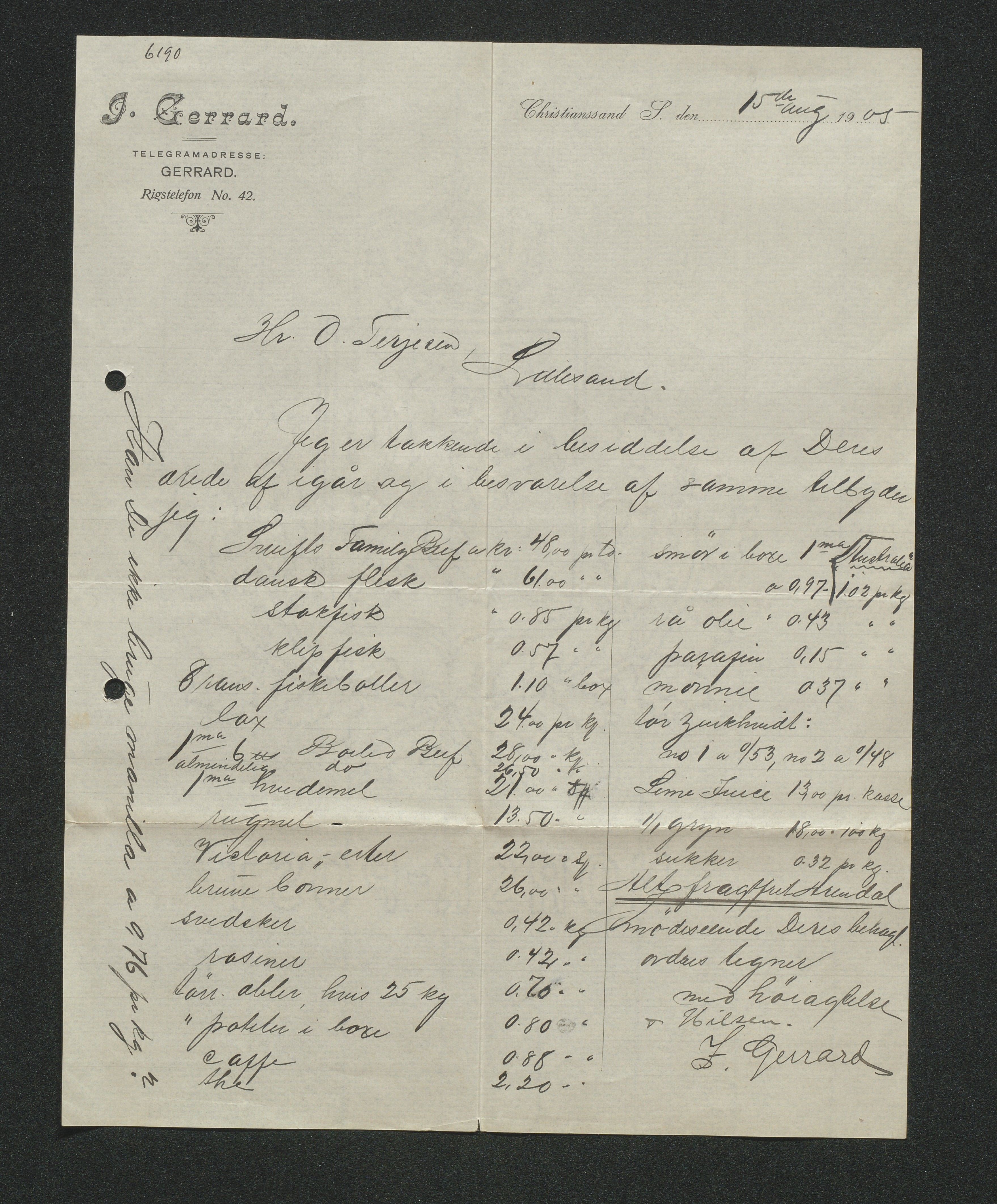 O. Terjesens rederi, AAKS/PA-2525/E/E01/L0013: Korrespondanse, 1904-1905