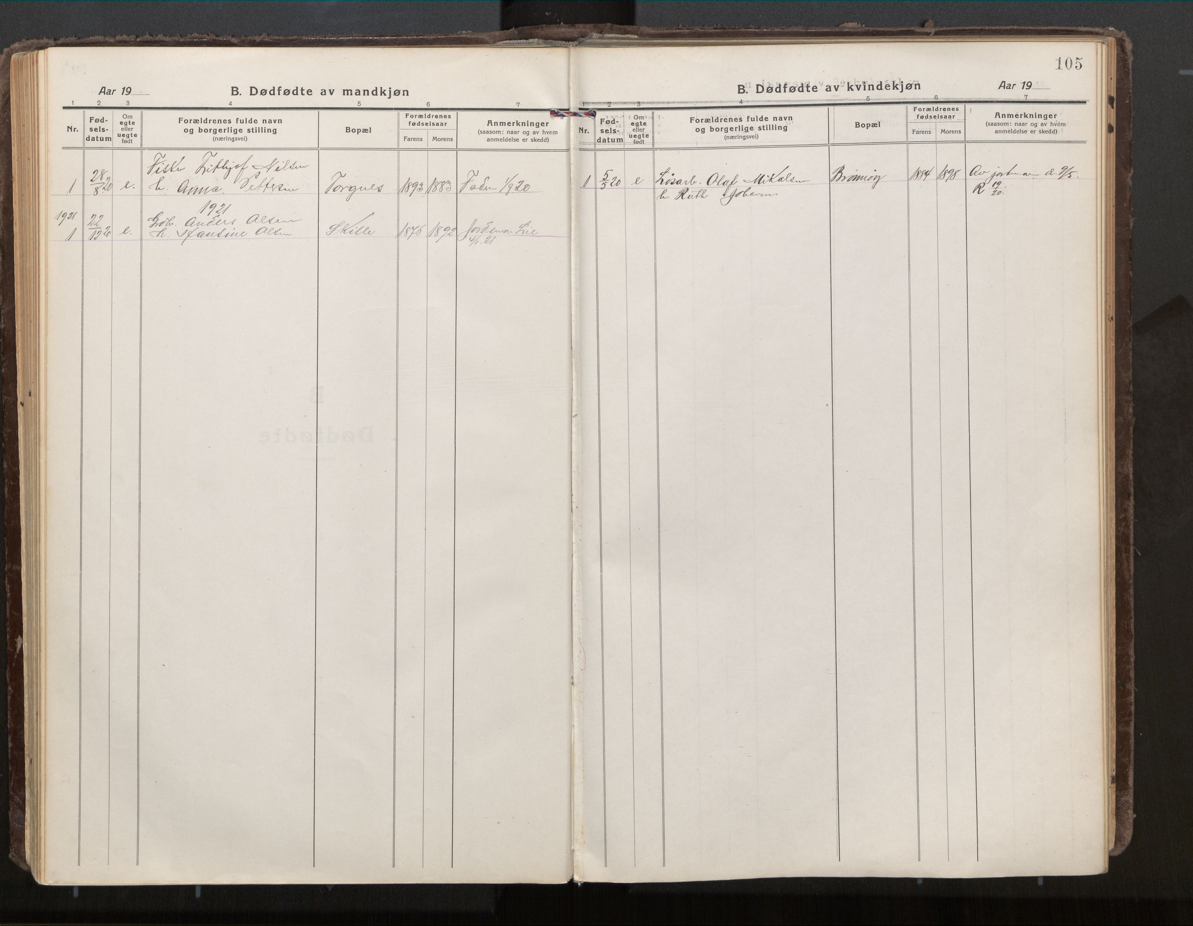 Ministerialprotokoller, klokkerbøker og fødselsregistre - Nordland, AV/SAT-A-1459/813/L0207a: Ministerialbok nr. 813A18, 1919-1927, s. 105