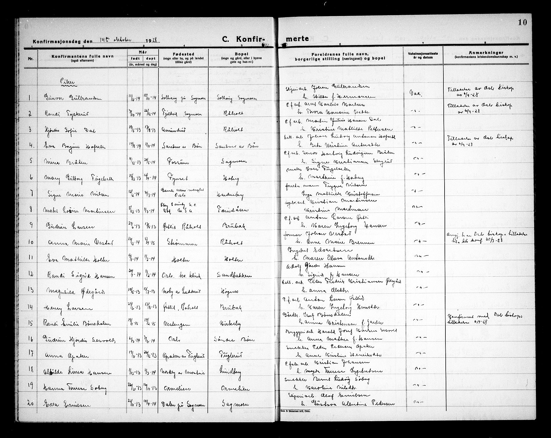 Eidsvoll prestekontor Kirkebøker, AV/SAO-A-10888/G/Ga/L0011: Klokkerbok nr. I 11, 1926-1936, s. 10