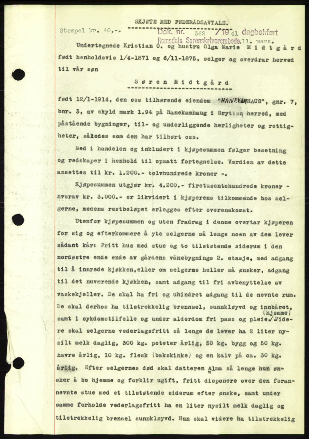 Romsdal sorenskriveri, SAT/A-4149/1/2/2C: Pantebok nr. A9, 1940-1941, Dagboknr: 362/1941