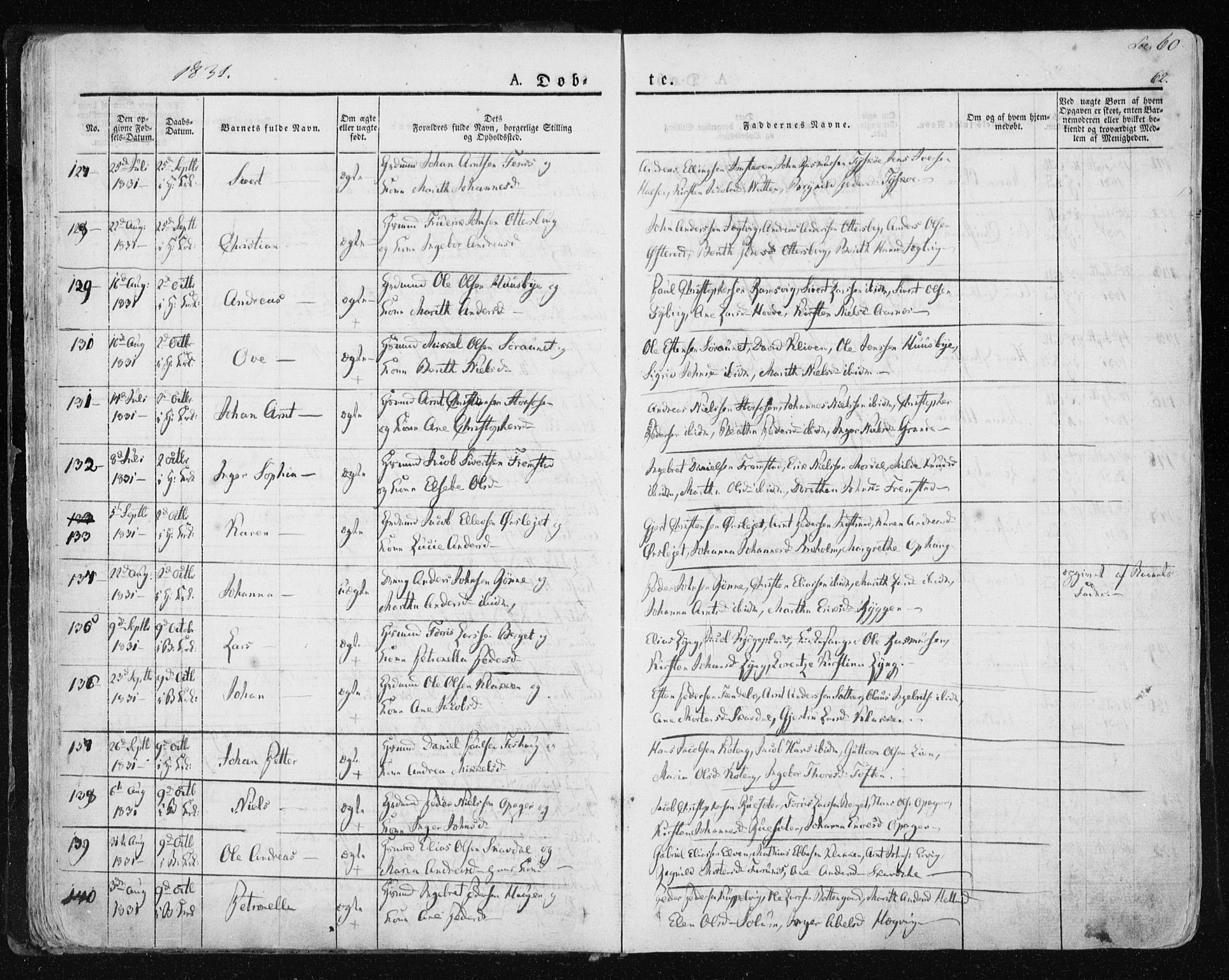 Ministerialprotokoller, klokkerbøker og fødselsregistre - Sør-Trøndelag, SAT/A-1456/659/L0735: Ministerialbok nr. 659A05, 1826-1841, s. 60