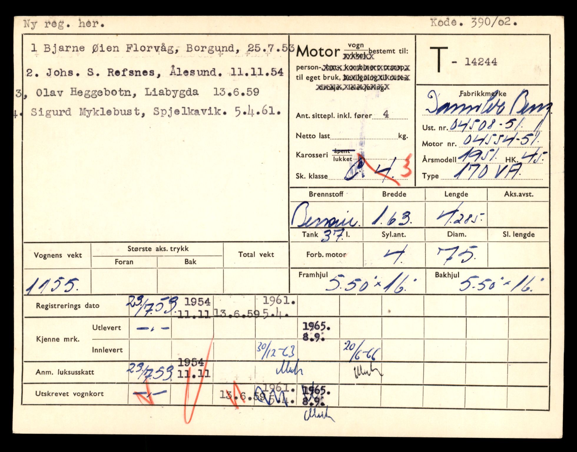 Møre og Romsdal vegkontor - Ålesund trafikkstasjon, AV/SAT-A-4099/F/Fe/L0044: Registreringskort for kjøretøy T 14205 - T 14319, 1927-1998, s. 1144