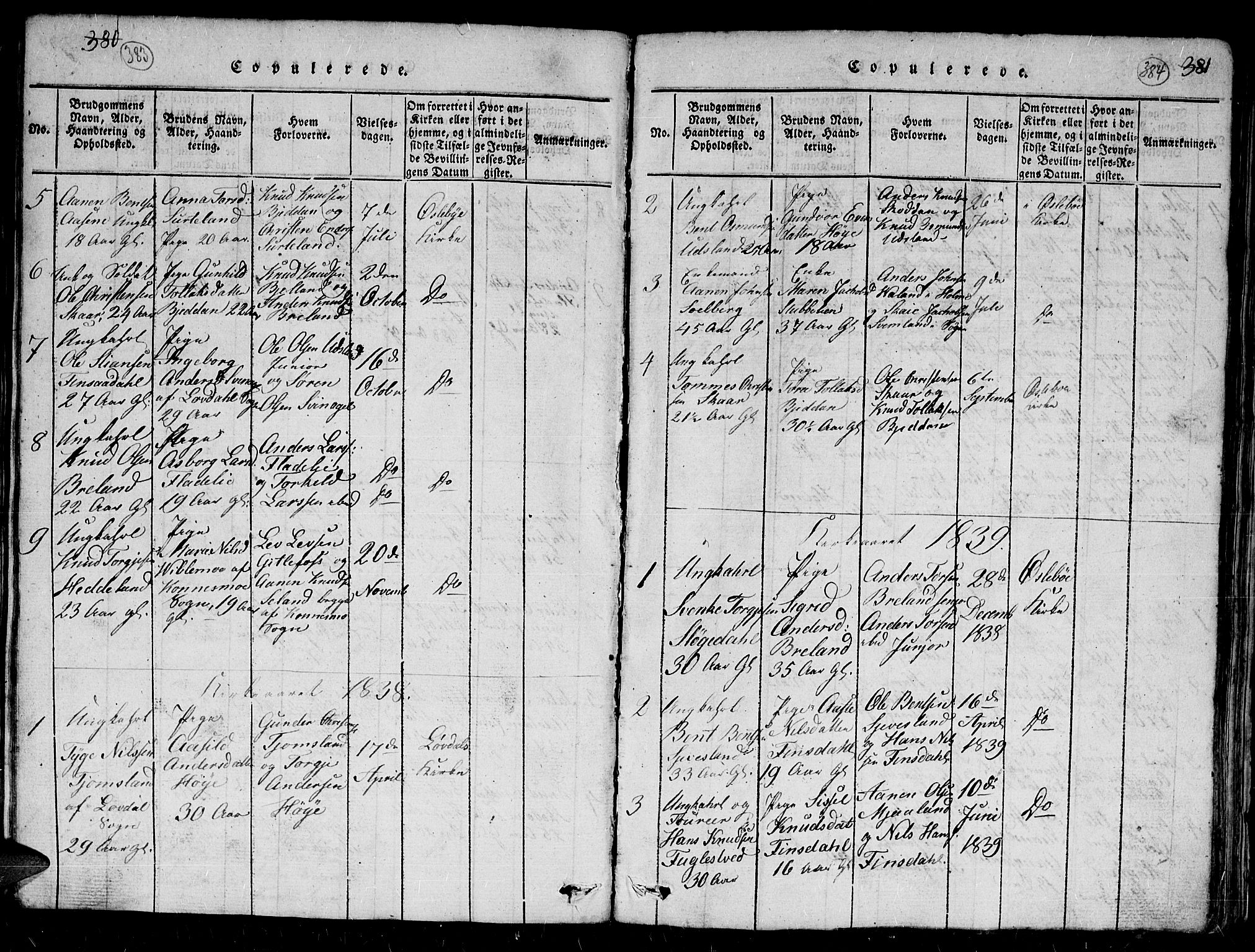 Holum sokneprestkontor, AV/SAK-1111-0022/F/Fb/Fbc/L0001: Klokkerbok nr. B 1, 1820-1859, s. 383-384