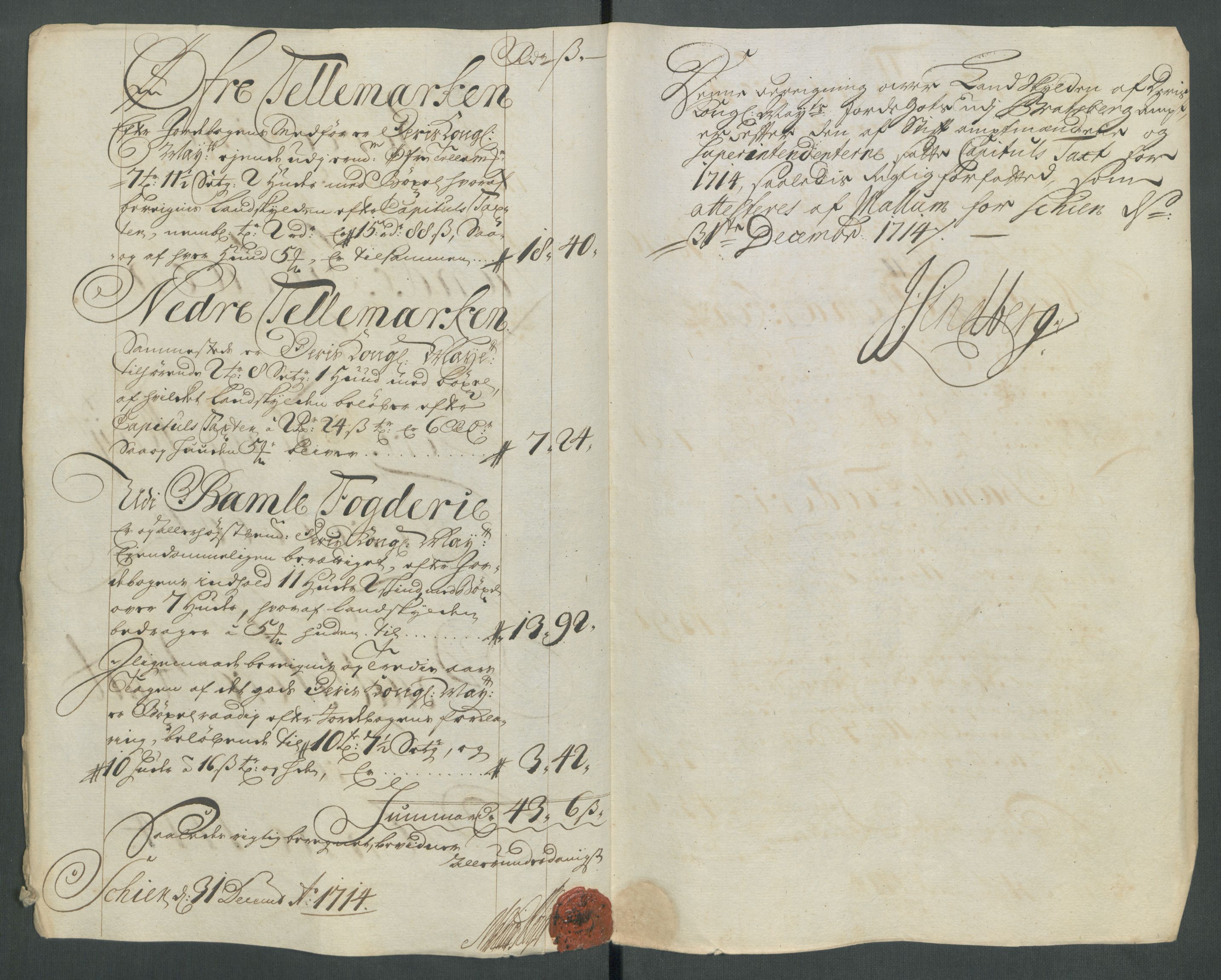 Rentekammeret inntil 1814, Reviderte regnskaper, Fogderegnskap, RA/EA-4092/R36/L2126: Fogderegnskap Øvre og Nedre Telemark og Bamble, 1714, s. 125