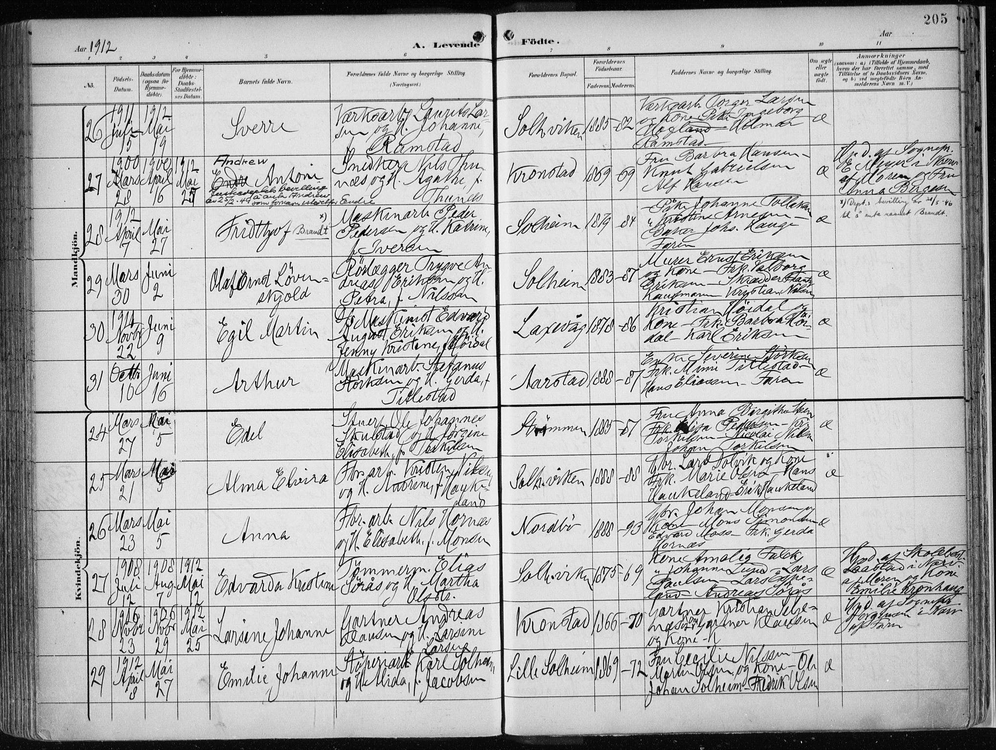 Årstad Sokneprestembete, AV/SAB-A-79301/H/Haa/L0002: Ministerialbok nr. A 2, 1899-1914, s. 205