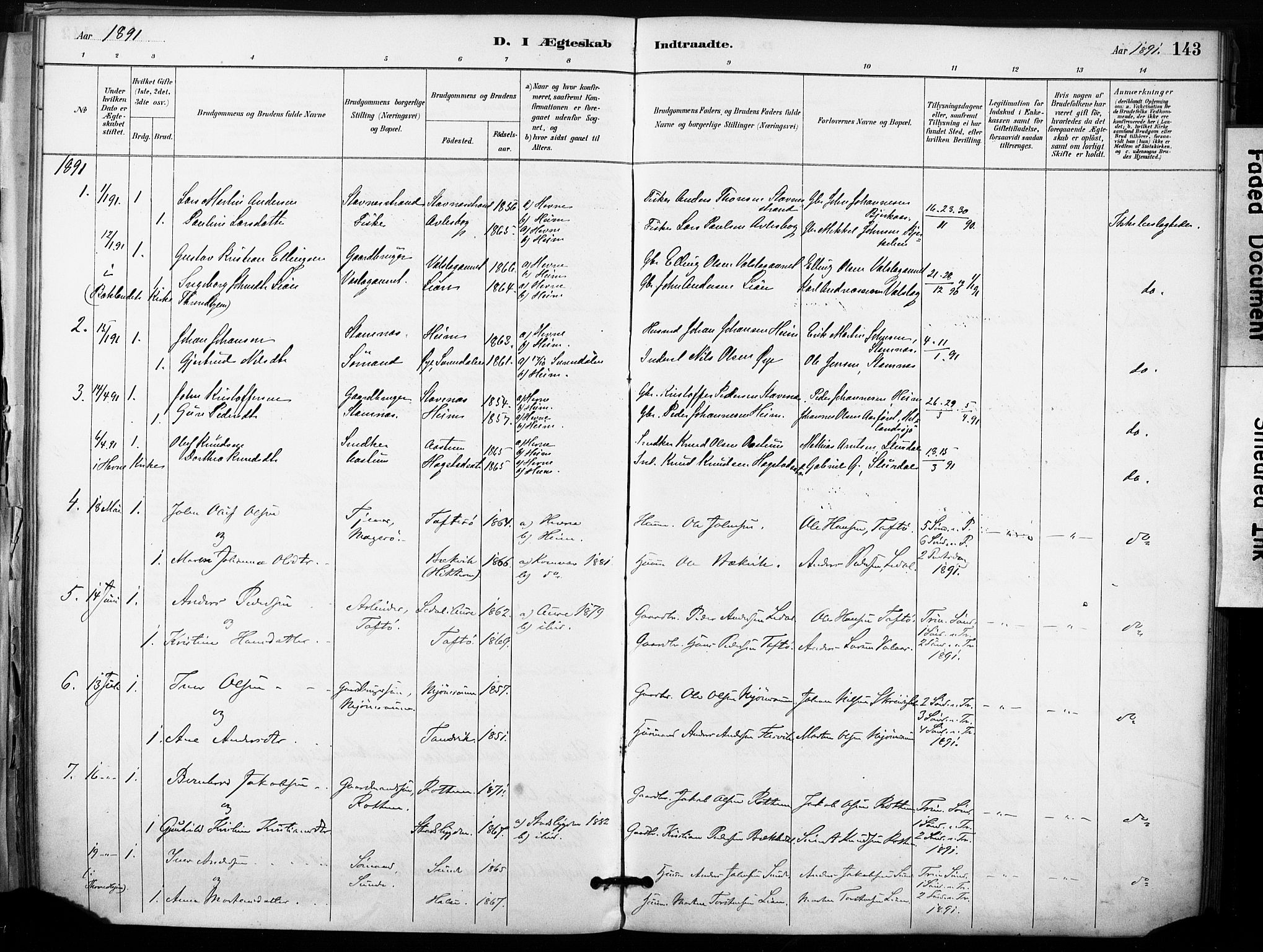 Ministerialprotokoller, klokkerbøker og fødselsregistre - Sør-Trøndelag, AV/SAT-A-1456/633/L0518: Ministerialbok nr. 633A01, 1884-1906, s. 143