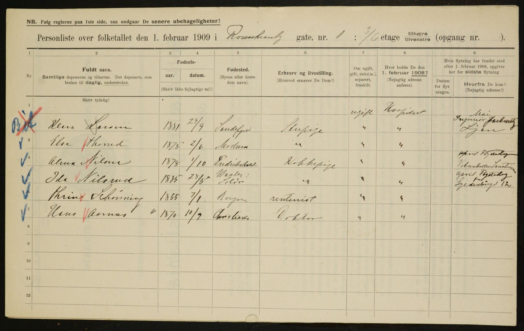 OBA, Kommunal folketelling 1.2.1909 for Kristiania kjøpstad, 1909, s. 75953