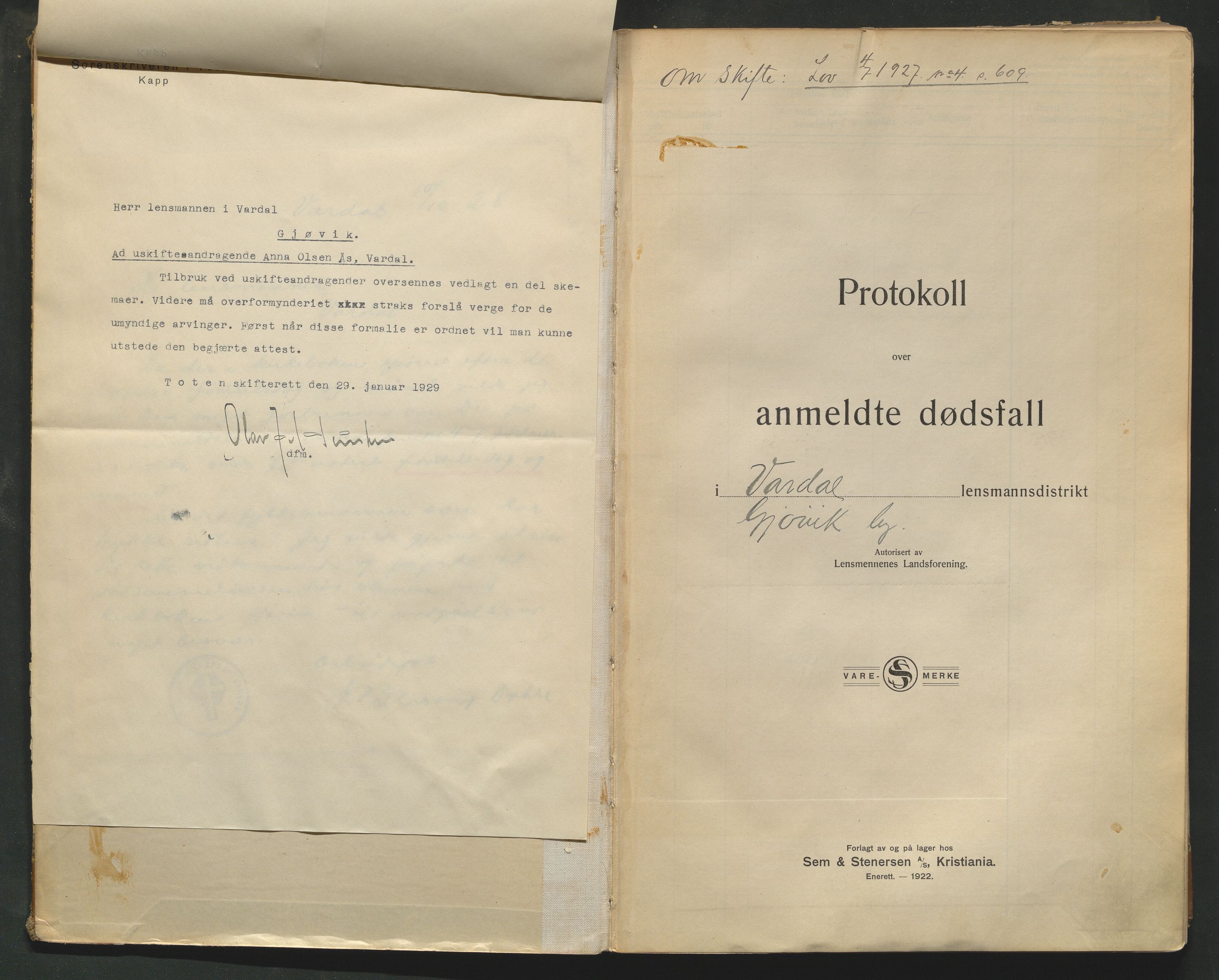 Vardal lensmannskontor, AV/SAH-LOV-005/H/Ha/Haa/L0003: Dødsfallsprotokoll, 1926-1933