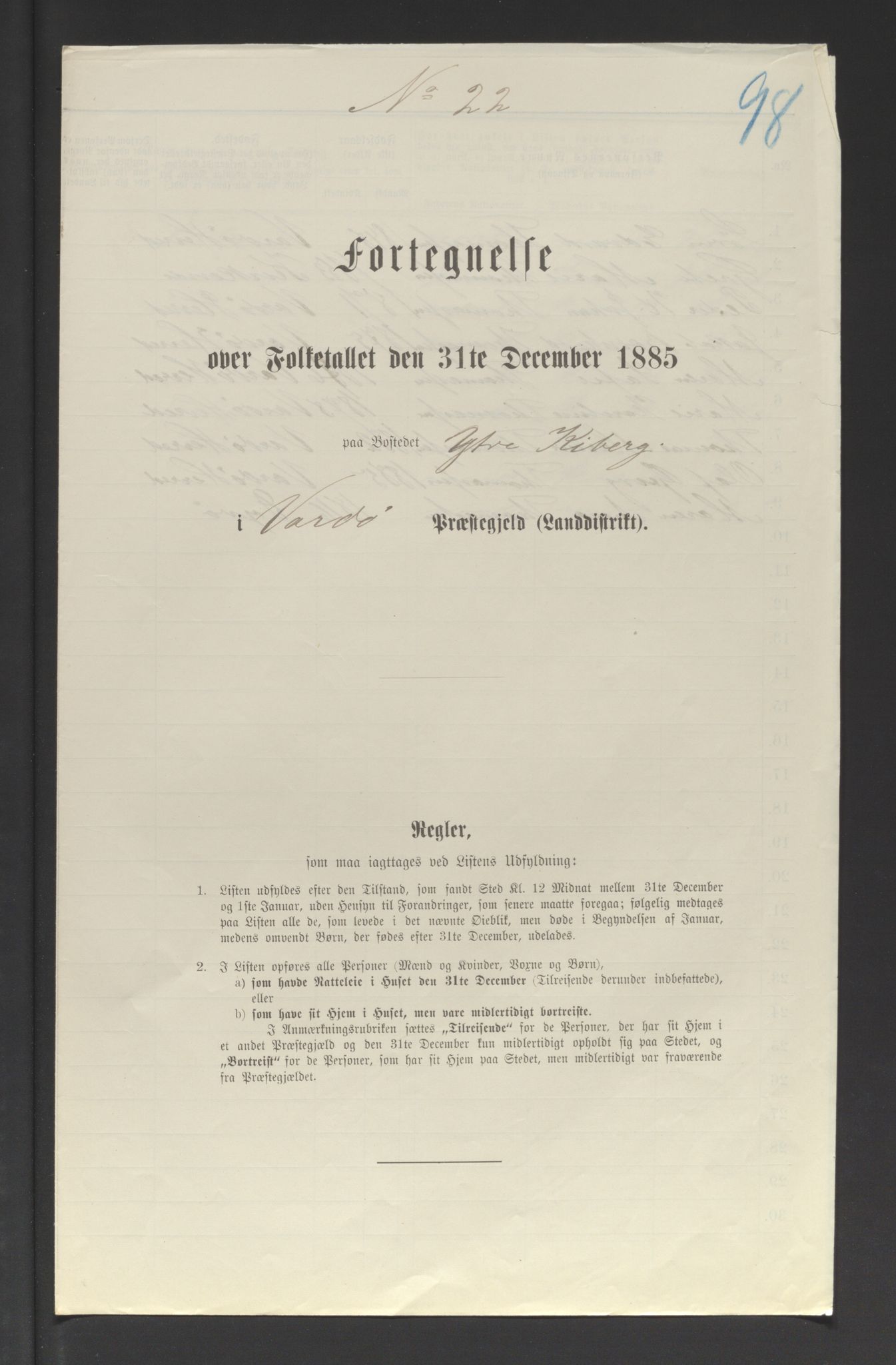 SATØ, Folketelling 1885 for 2028 Vardø herred, 1885, s. 98a