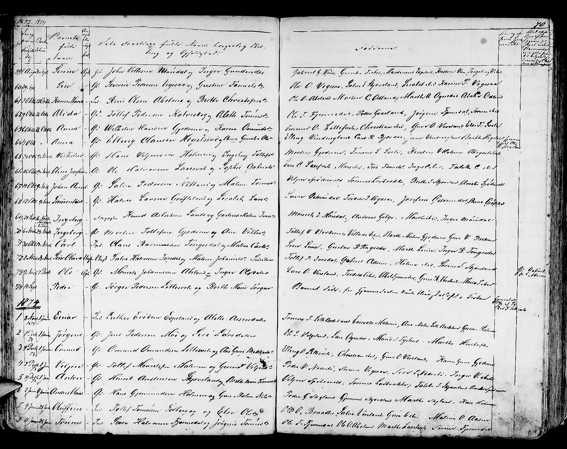 Helleland sokneprestkontor, AV/SAST-A-101810: Klokkerbok nr. B 3, 1847-1886, s. 70