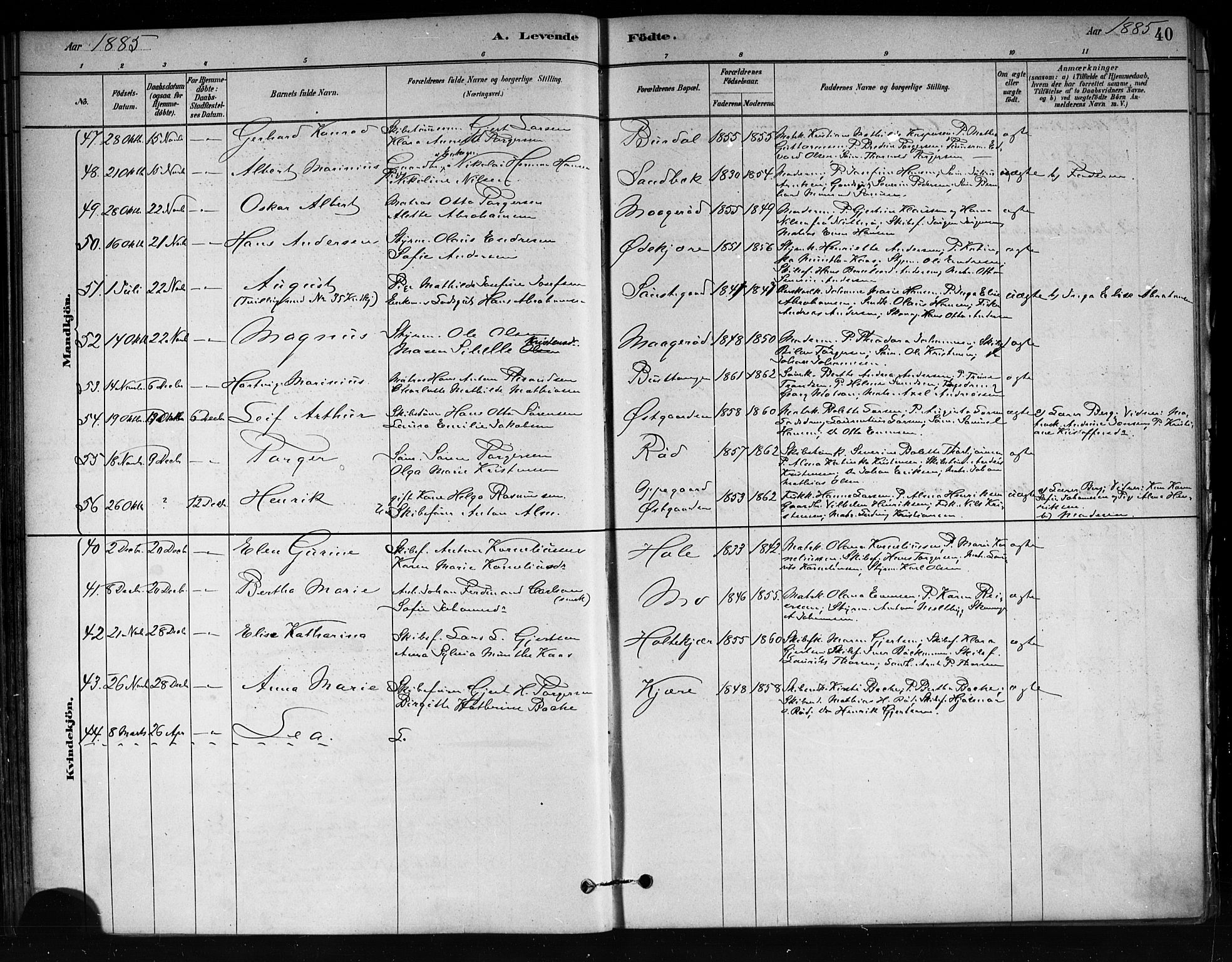 Tjøme kirkebøker, AV/SAKO-A-328/F/Fa/L0001: Ministerialbok nr. I 1, 1879-1890, s. 40
