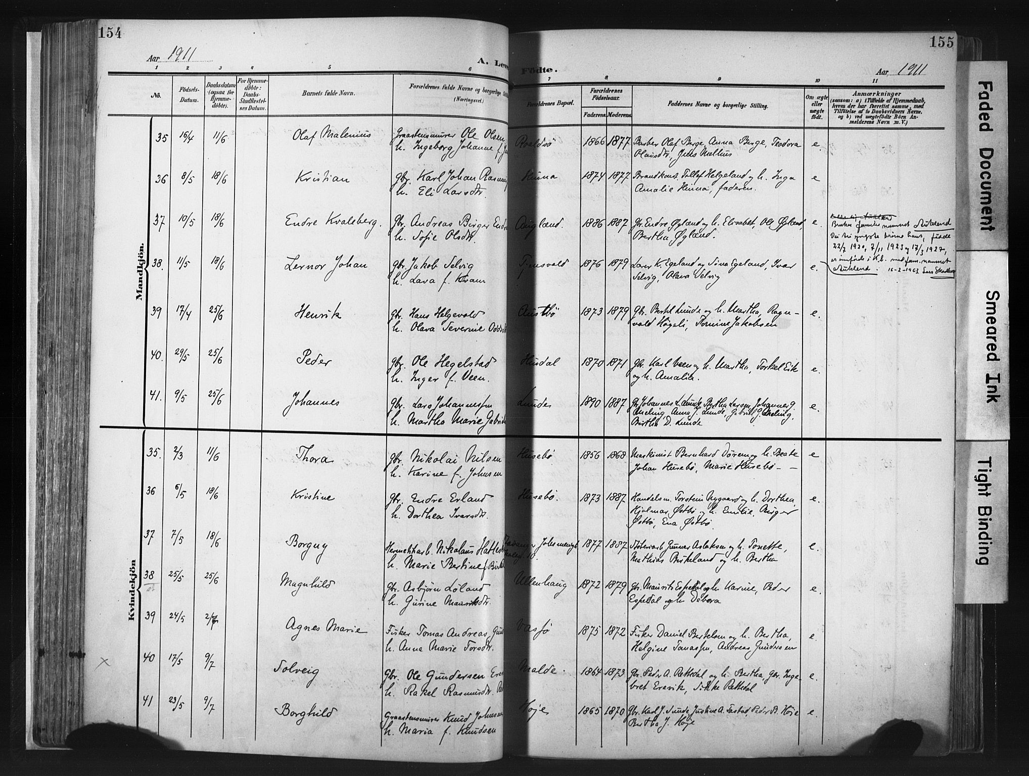 Hetland sokneprestkontor, AV/SAST-A-101826/30/30BA/L0013: Ministerialbok nr. A 13, 1904-1918, s. 154-155