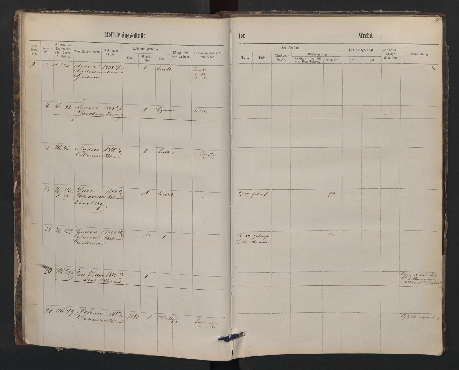 Holmestrand innrulleringskontor, AV/SAKO-A-1151/G/Gb/L0001: Utskrivningsrulle, 1860, s. 4