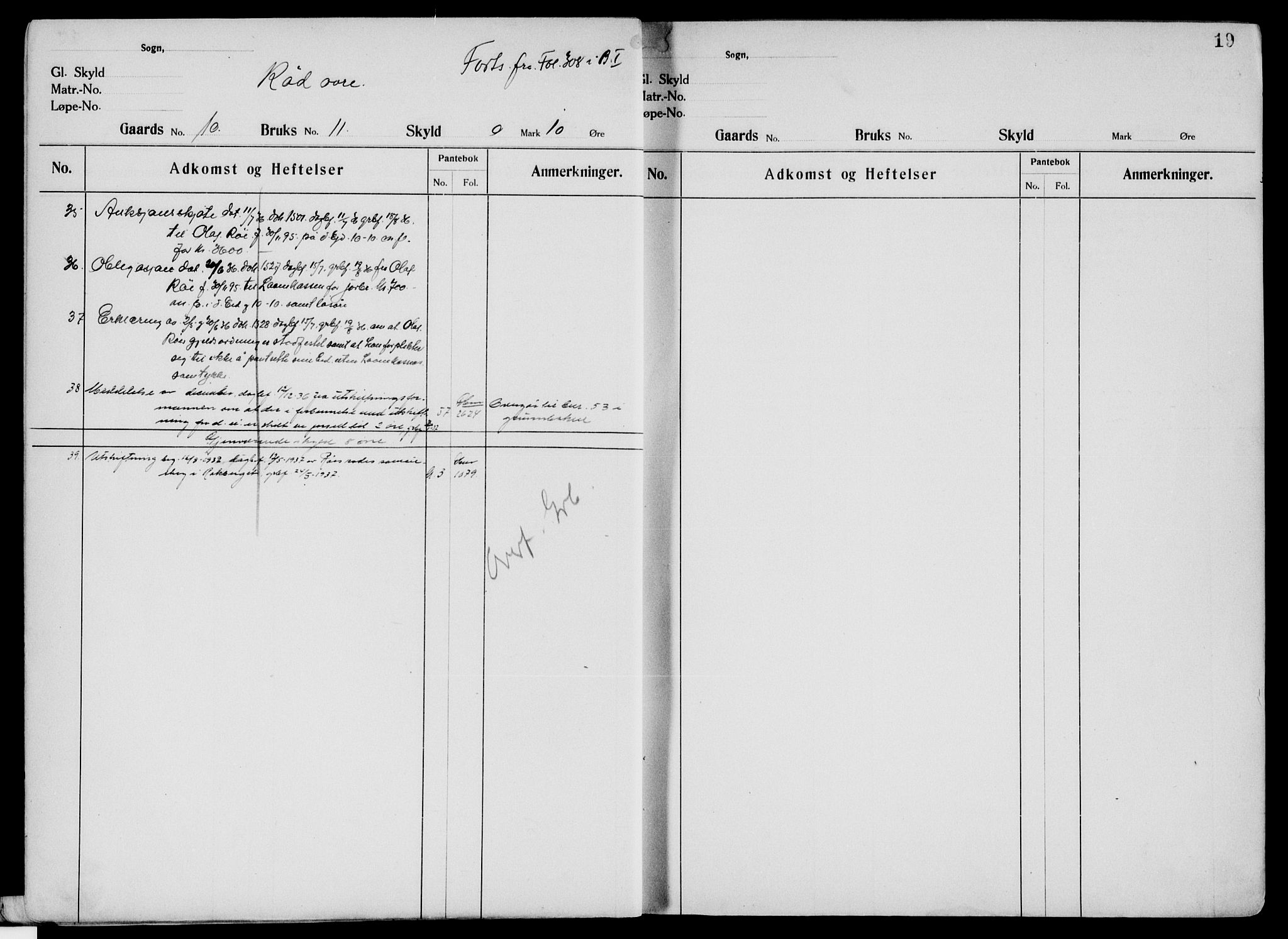 Nord-Østerdal tingrett, AV/SAH-TING-020/H/Ha/Hag/L0043: Panteregister nr. 7, 1919, s. 19