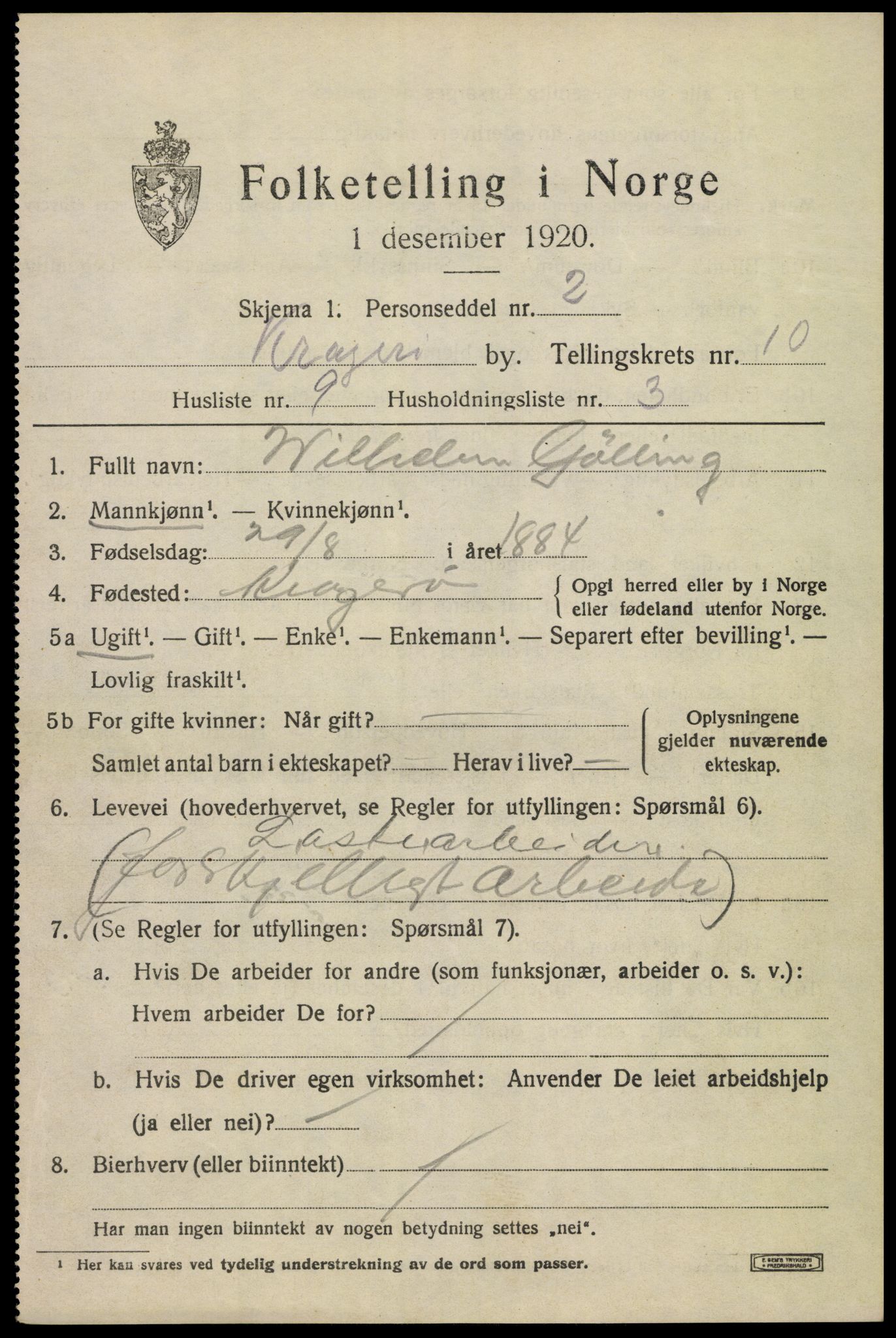 SAKO, Folketelling 1920 for 0801 Kragerø kjøpstad, 1920, s. 13113
