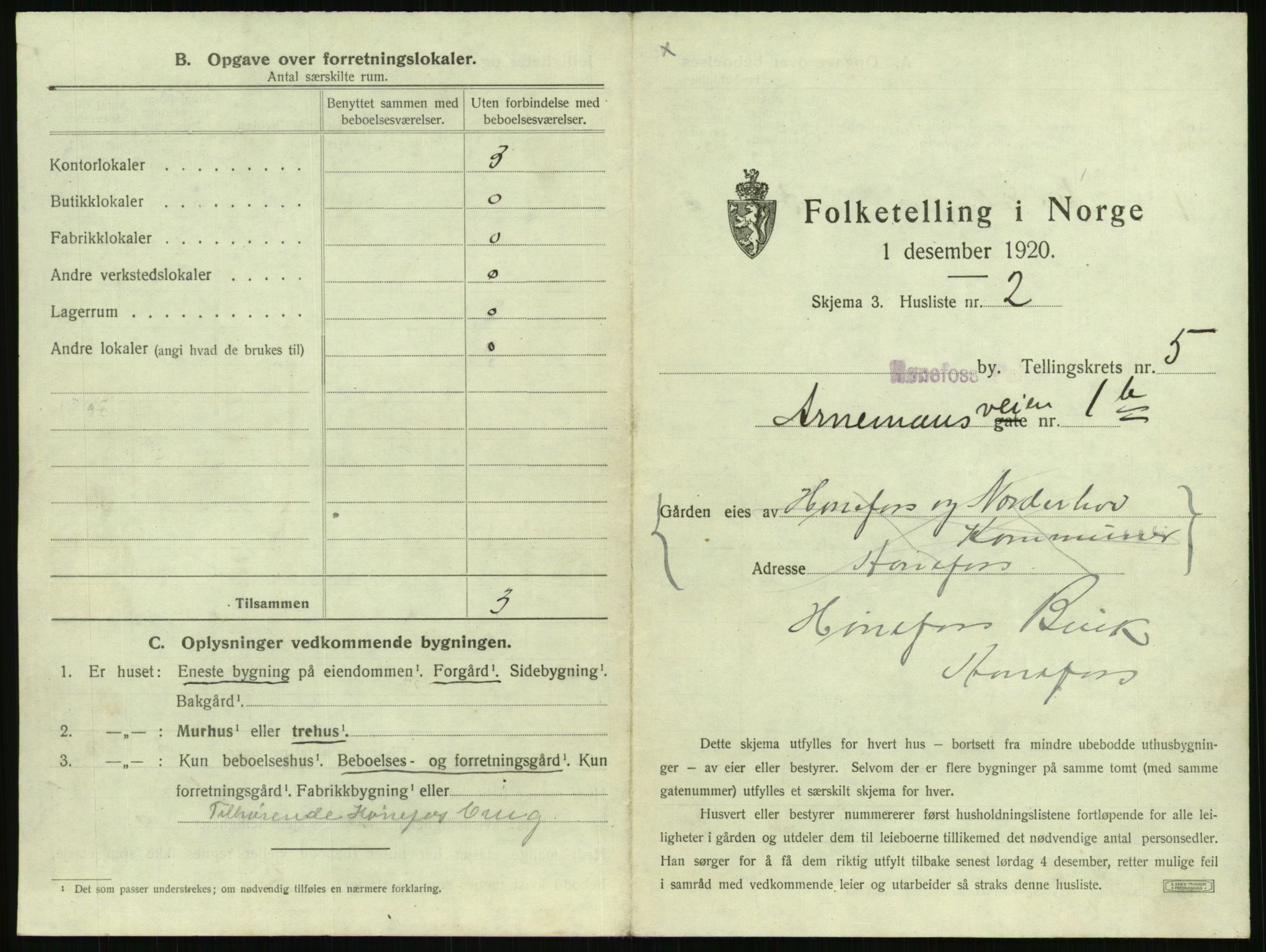 SAKO, Folketelling 1920 for 0601 Hønefoss kjøpstad, 1920, s. 518
