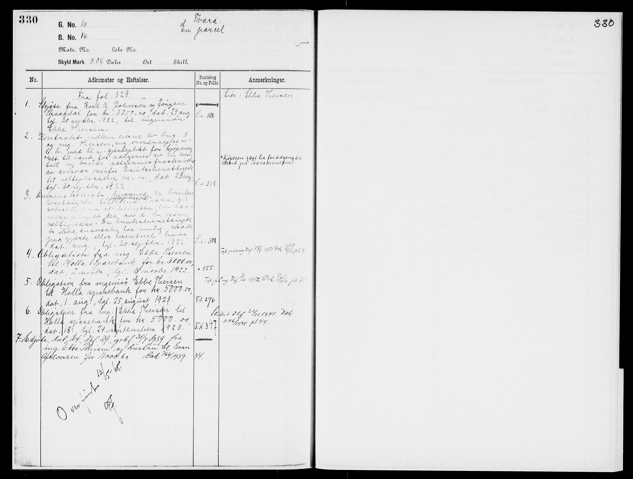 Nedre Telemark sorenskriveri, AV/SAKO-A-135/G/Gb/Gbg/L0001: Panteregister nr. VII 1, s. 330