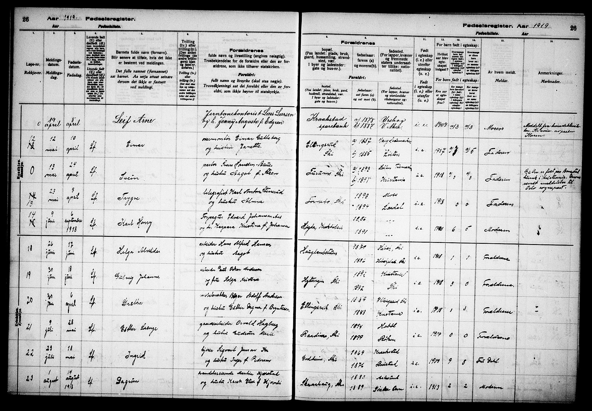 Kråkstad prestekontor Kirkebøker, AV/SAO-A-10125a/J/Jb/L0001: Fødselsregister nr. II 1, 1916-1936, s. 26