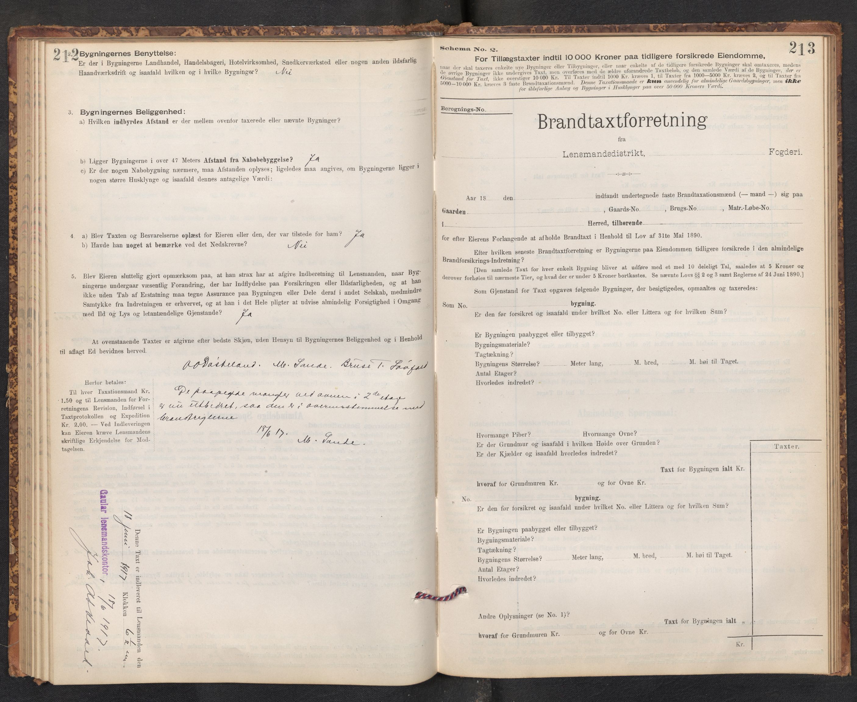 Lensmannen i Gaular, AV/SAB-A-27601/0012/L0005: Branntakstprotokoll, skjematakst, 1895-1917, s. 212-213