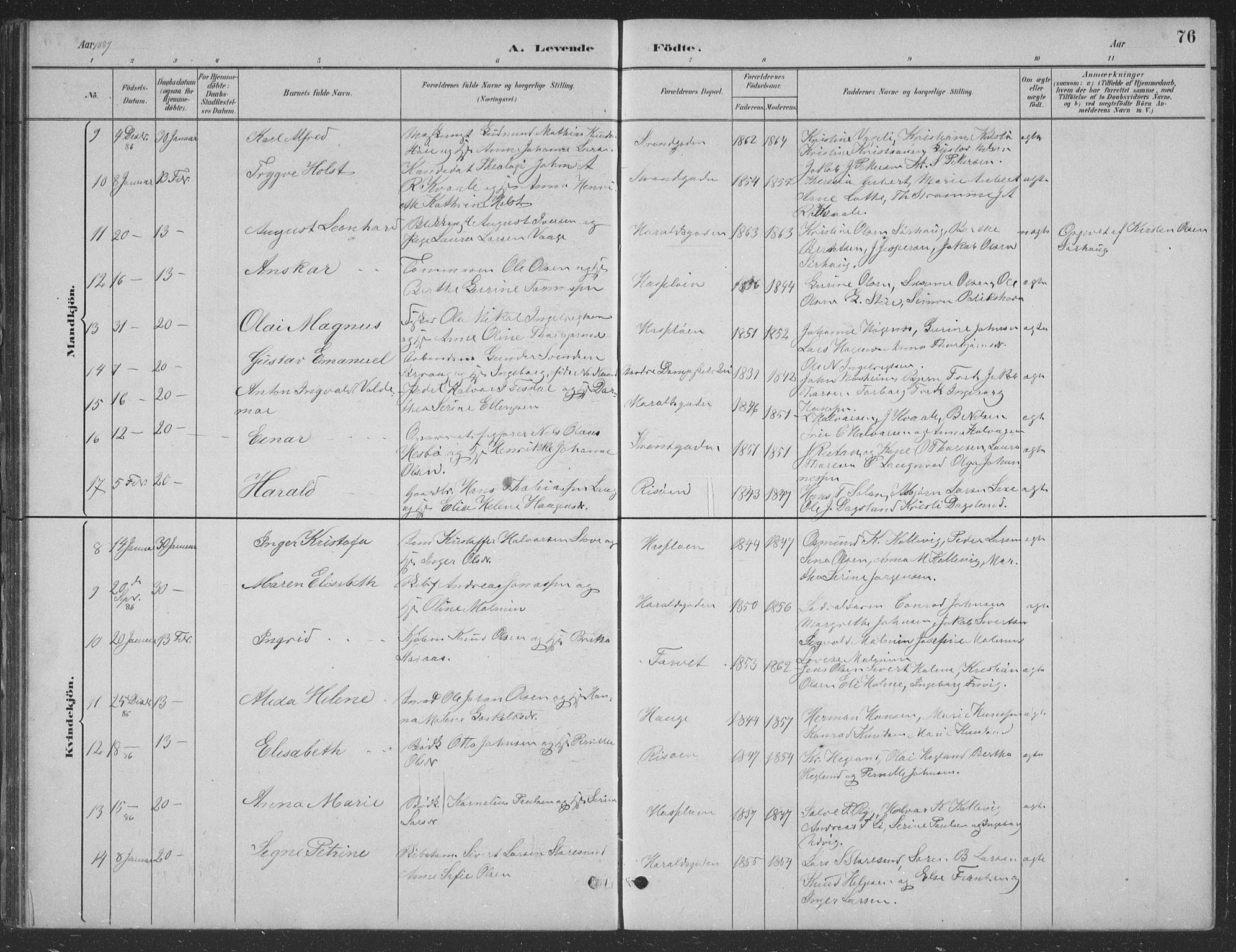 Haugesund sokneprestkontor, AV/SAST-A -101863/H/Ha/Hab/L0002: Klokkerbok nr. B 2, 1881-1894, s. 76