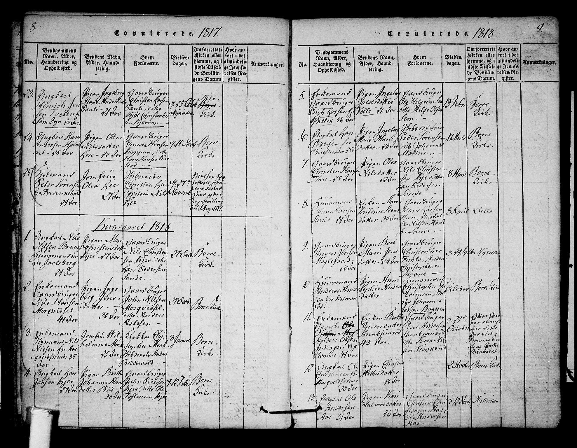 Borre kirkebøker, AV/SAKO-A-338/F/Fa/L0004: Ministerialbok nr. I 4, 1815-1845, s. 8-9