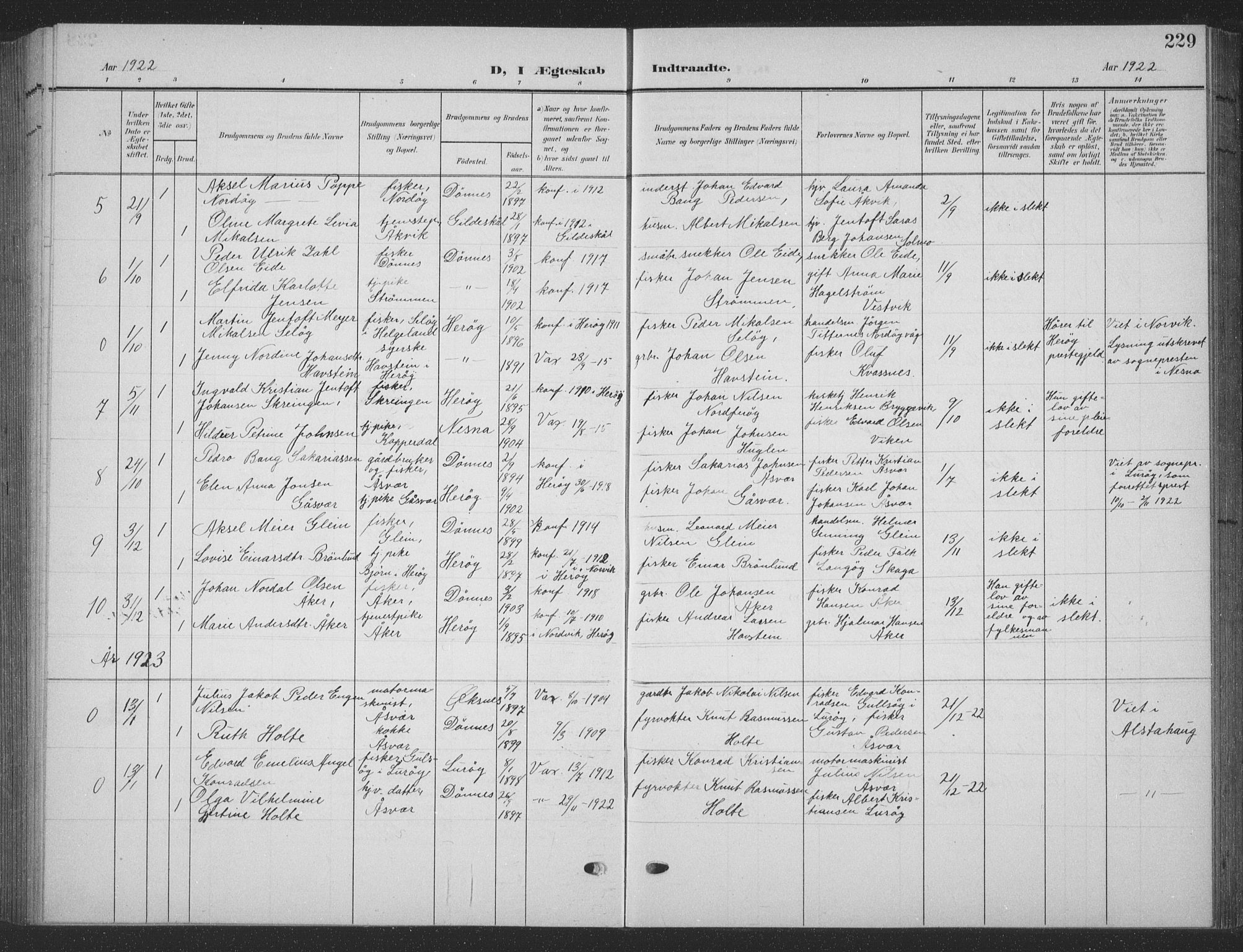 Ministerialprotokoller, klokkerbøker og fødselsregistre - Nordland, AV/SAT-A-1459/835/L0533: Klokkerbok nr. 835C05, 1906-1939, s. 229