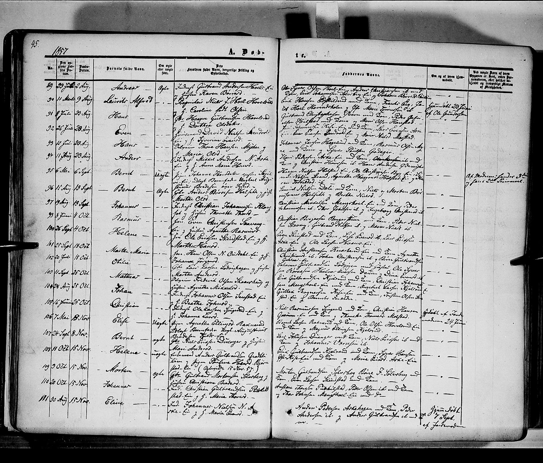 Nes prestekontor, Hedmark, AV/SAH-PREST-020/K/Ka/L0004: Ministerialbok nr. 4, 1852-1886, s. 45